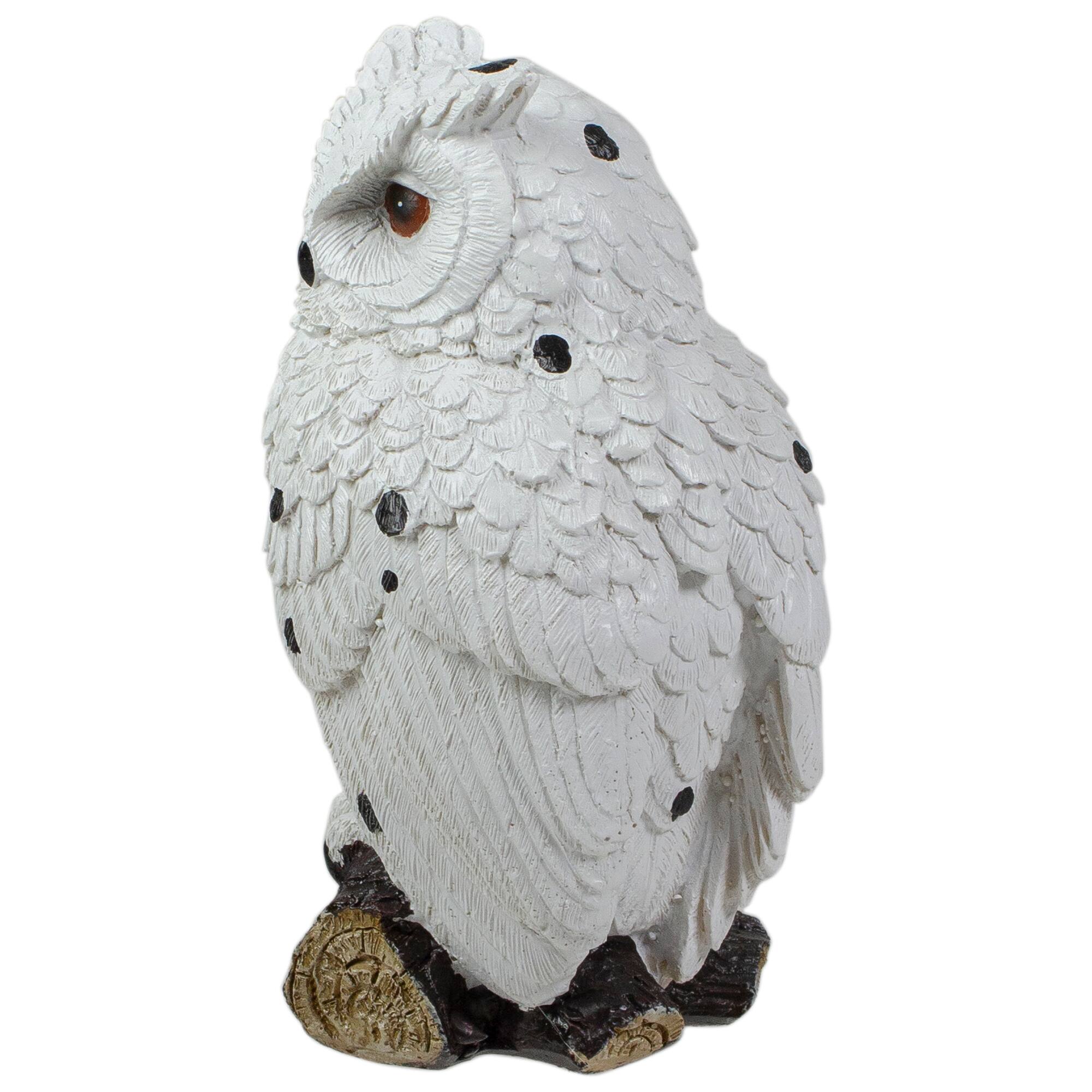 6" White Owl Perched on a Branch Outdoor Garden Statue
