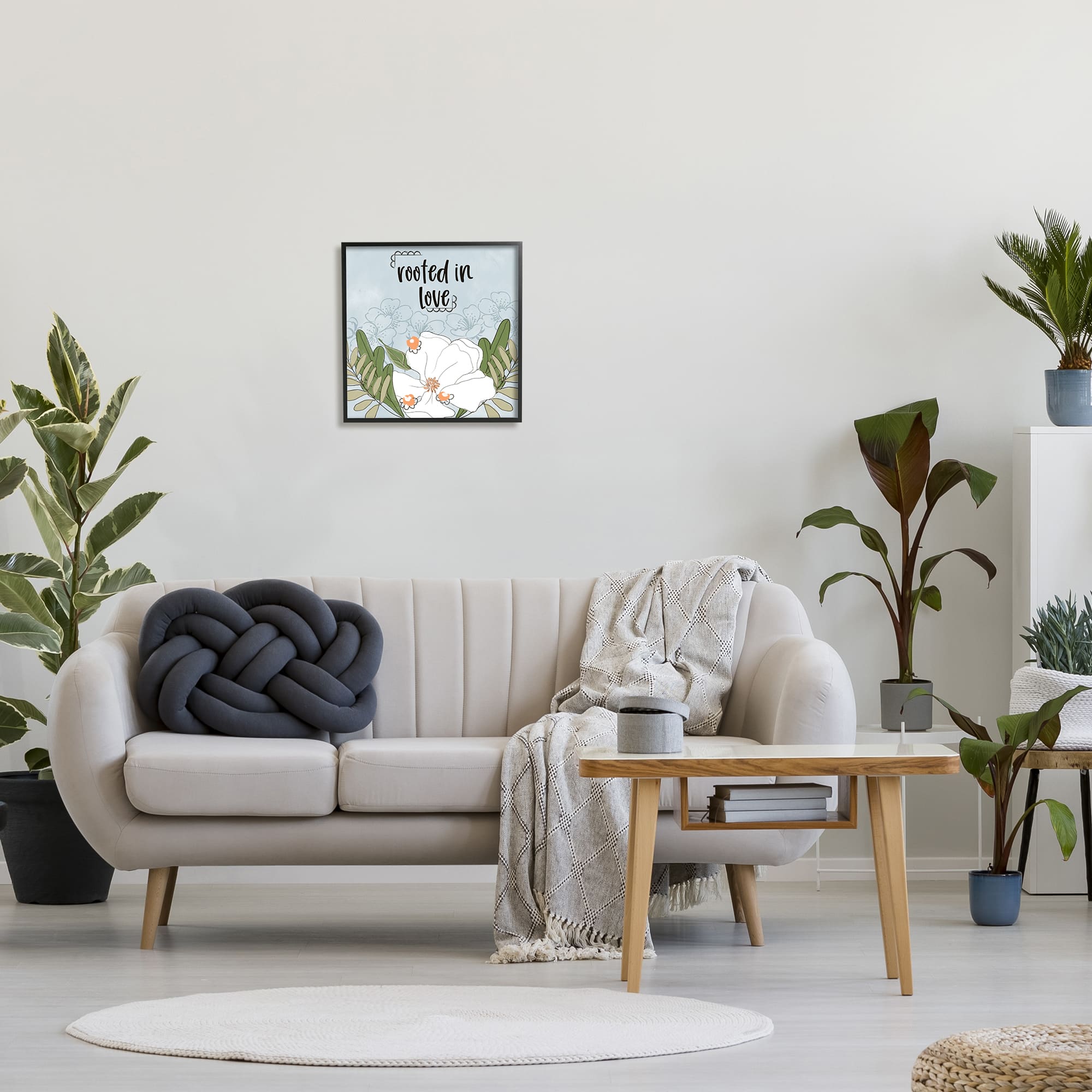 Stupell Industries Rooted In Love Phrase Fluid Floral White Flower in Frame Wall Art