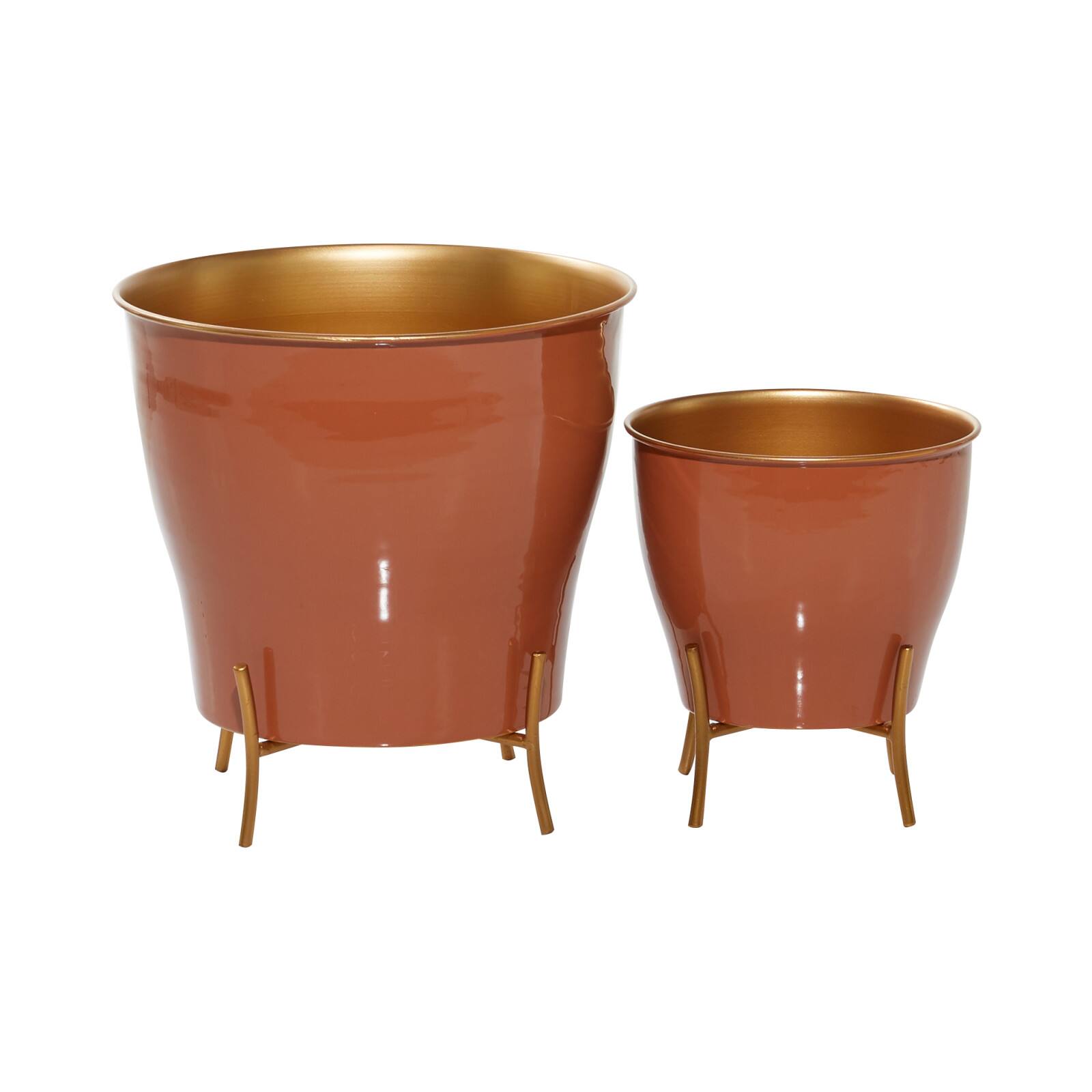 Orange Metal Farmhouse Planter Set, 9" & 12"