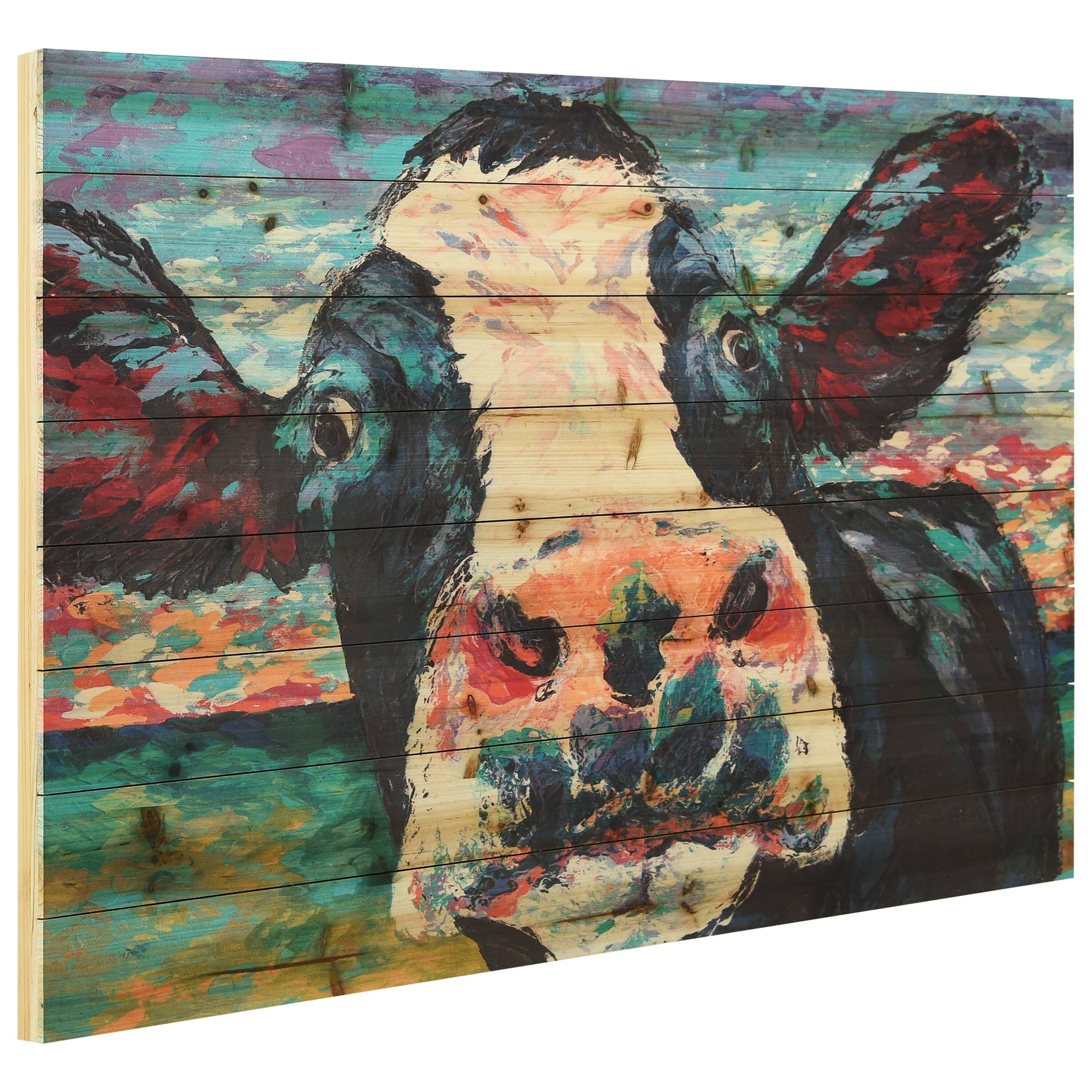 Empire Art Direct Arte de Legno 30" x 45" Curious Cow Wall Art