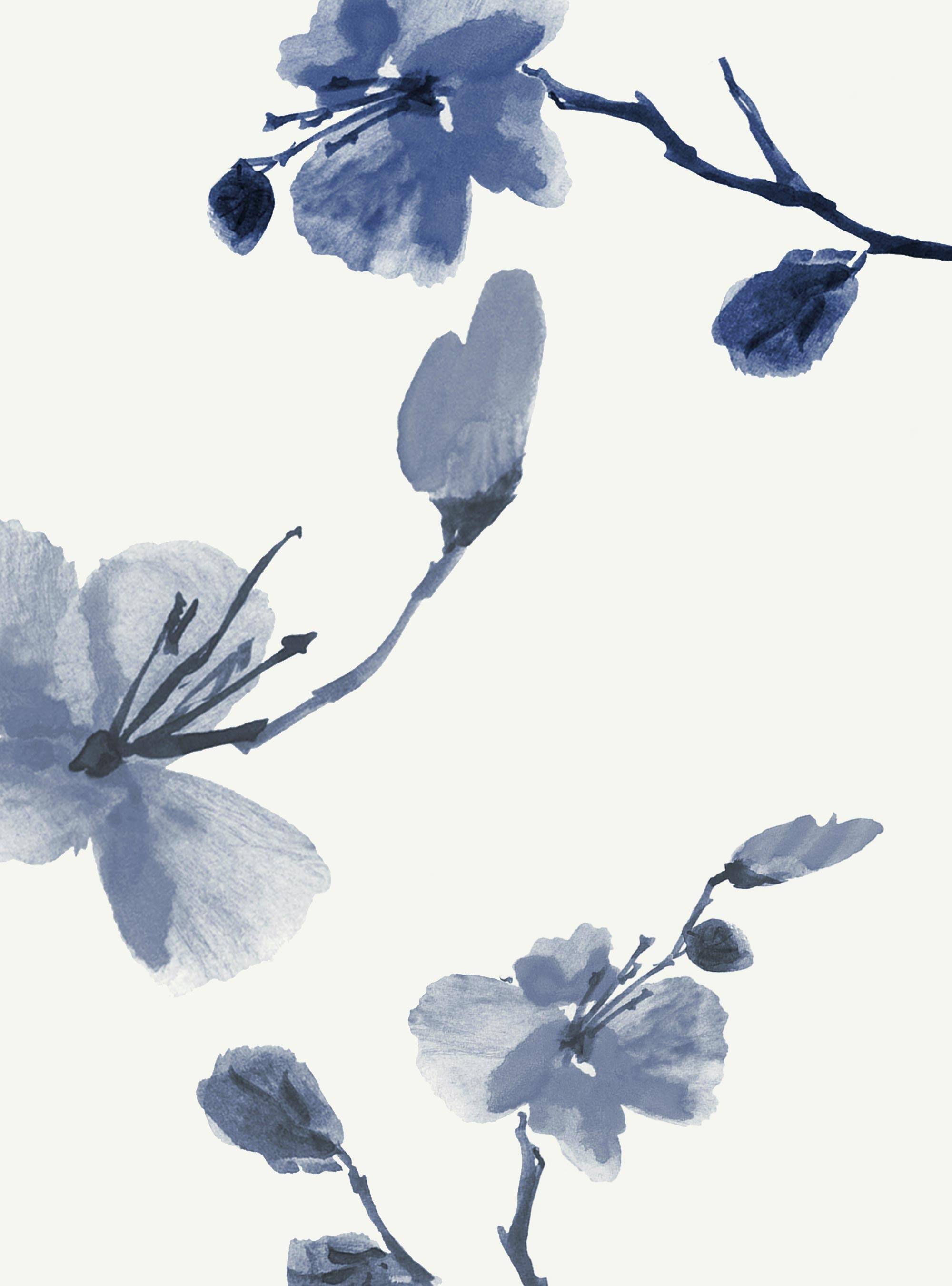 Simple Shapes Blue Azure Climbing Bloom Pre-pasted Wallpaper Rolls, 2ct.