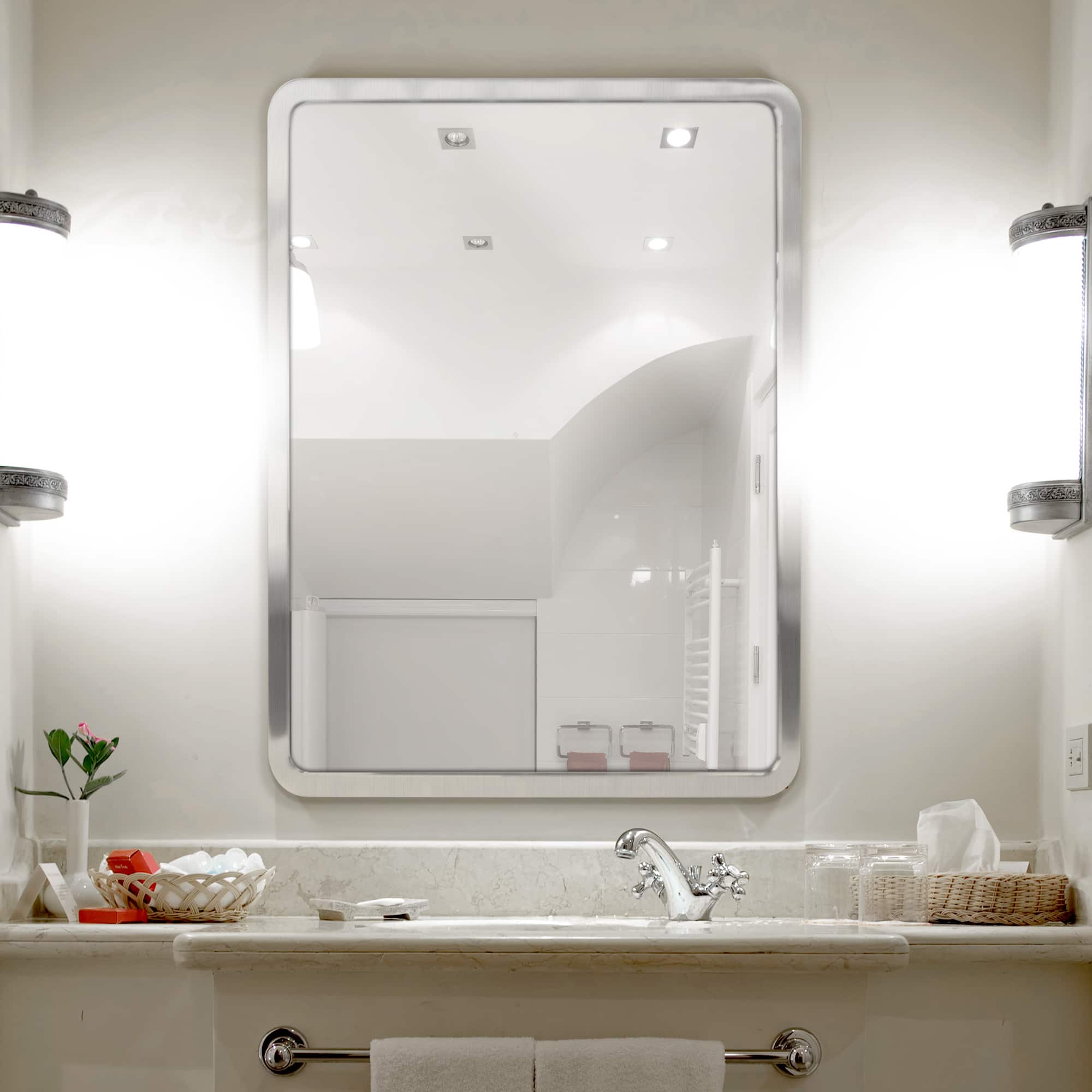 Head West Brushed Nickel 24" x 30" Rounded Edge Framed Accent Vanity Mirror