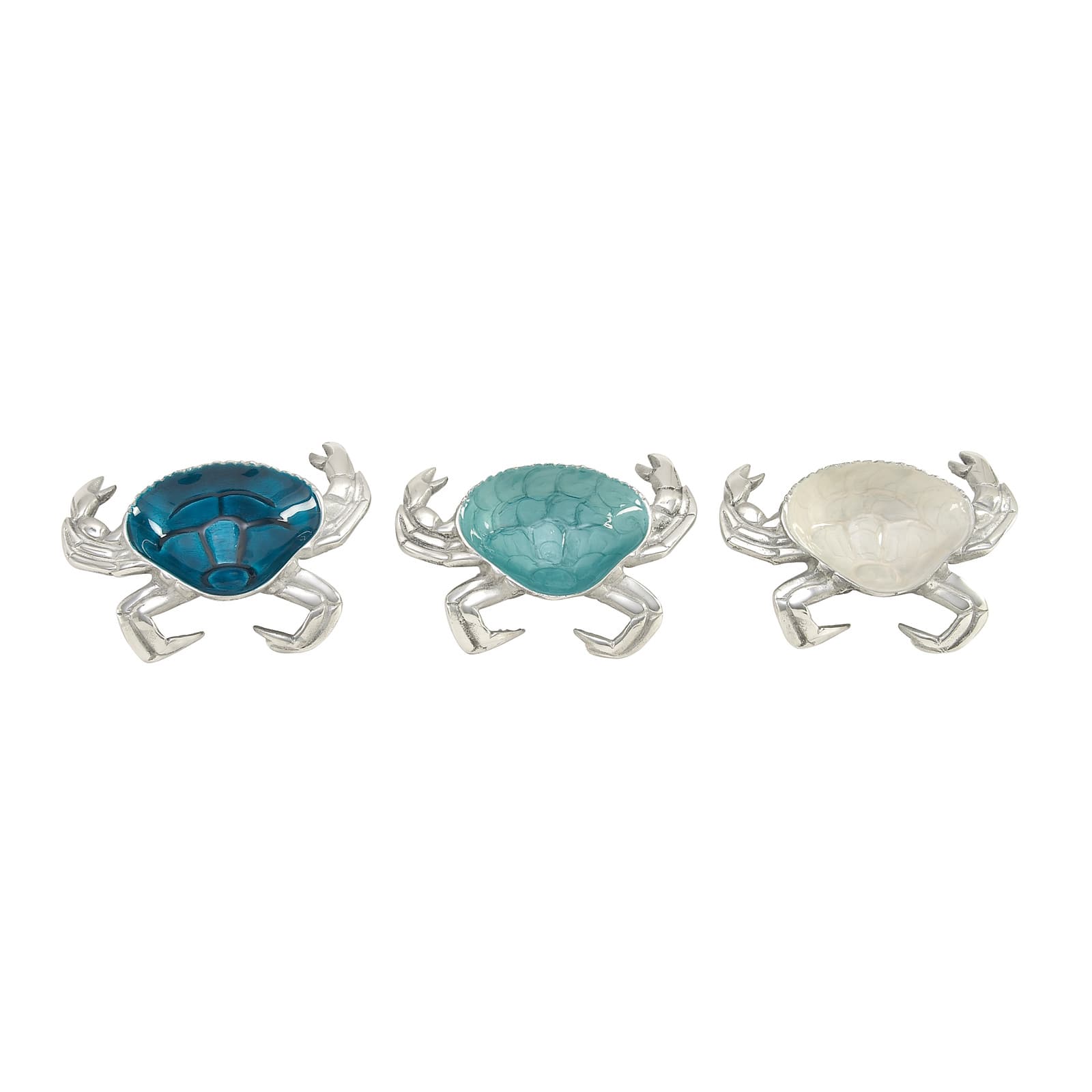 Set of 3 Silver Aluminum Coastal Serving Bowl, 8" x 1"