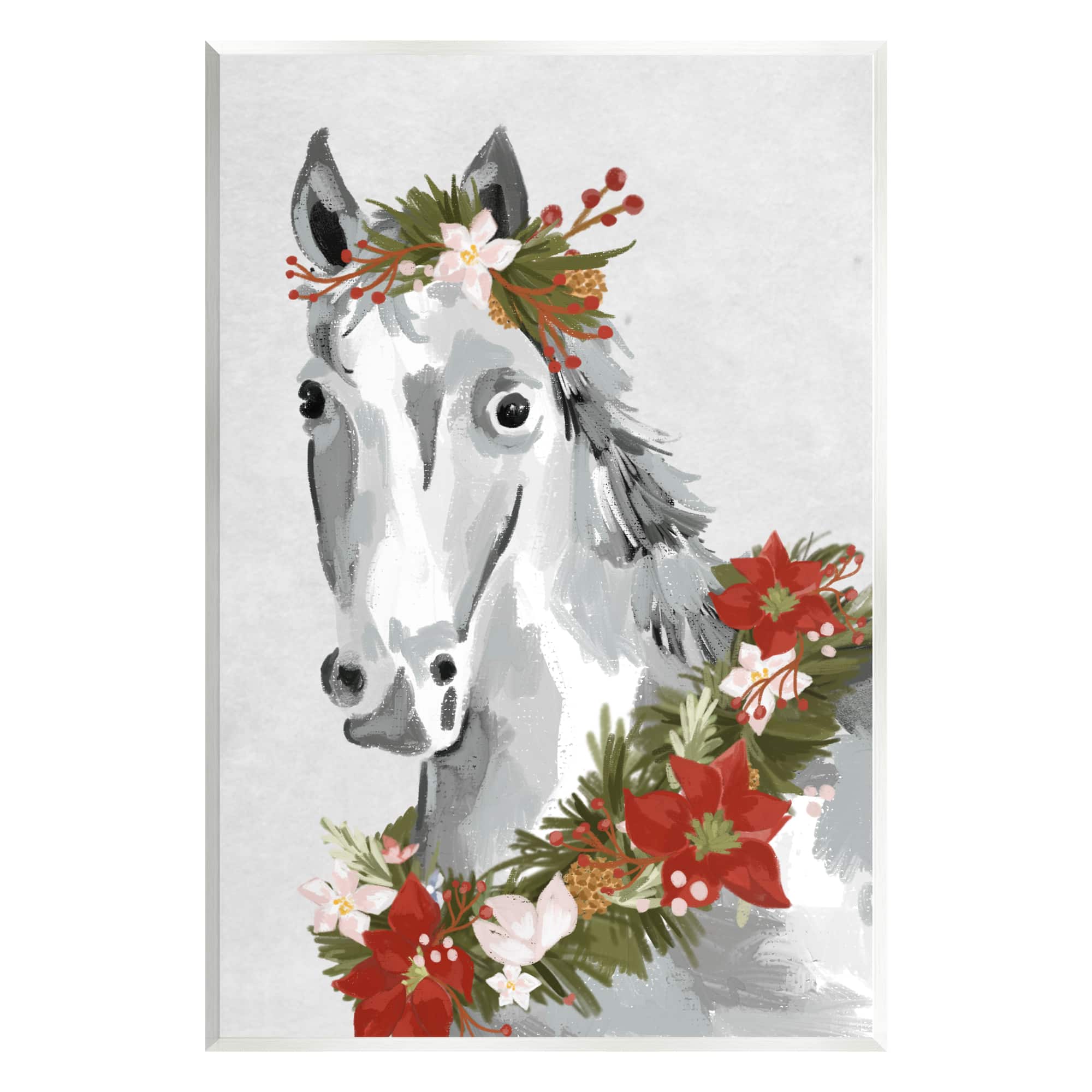 Stupell Industries Festive Holiday Horse Holly Wreath Wall Plaque Art