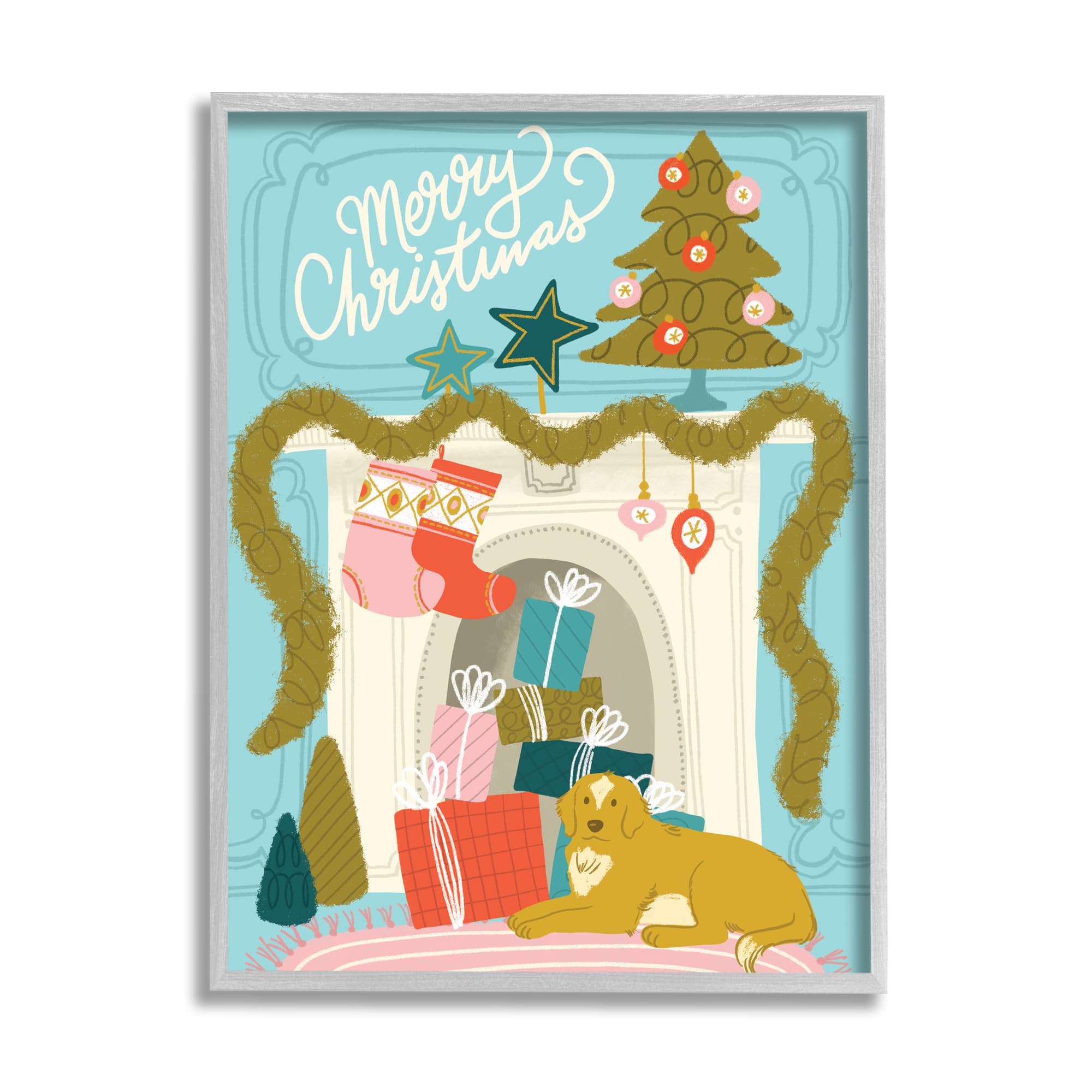 Stupell Industries Whimsical Fireplace Merry Christmas Framed Giclee Art