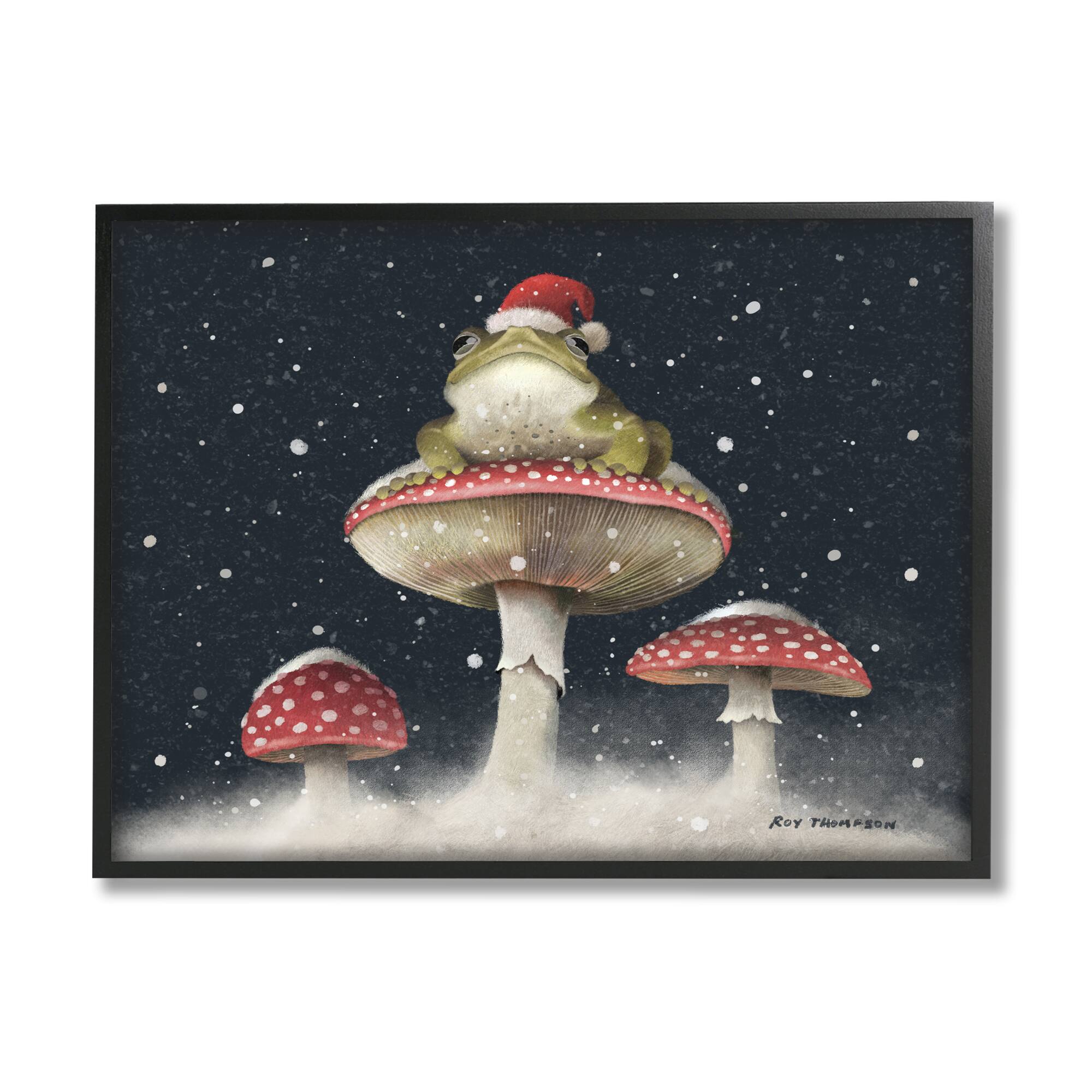 Stupell Industries Frog In Santa Hat Snowy Mushrooms Framed Giclee Art