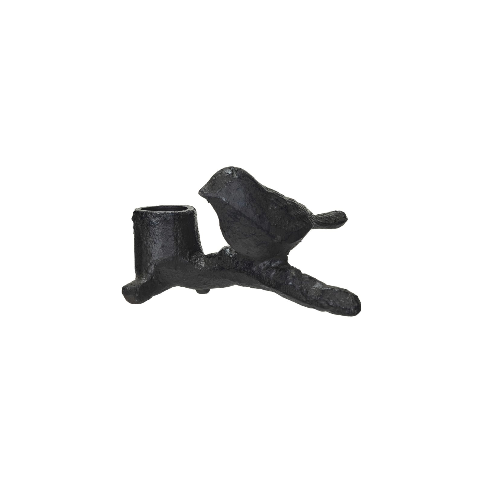 Hello Honey® 4.75" Black Cast Metal Taper Candleholder with Bird on Branch