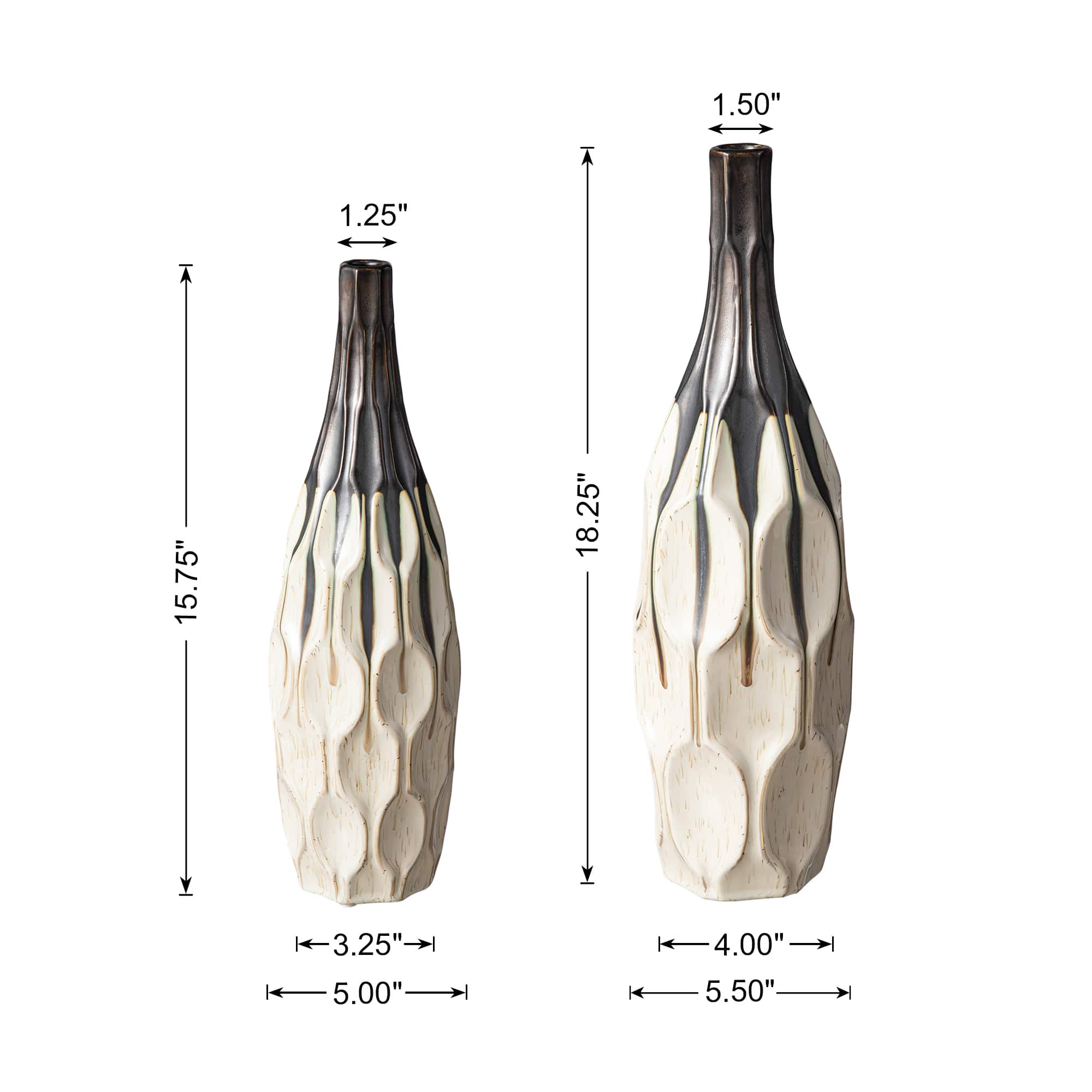 Glitzhome® Geometric Two-Tone Faceted Ceramic Modern Vase Set