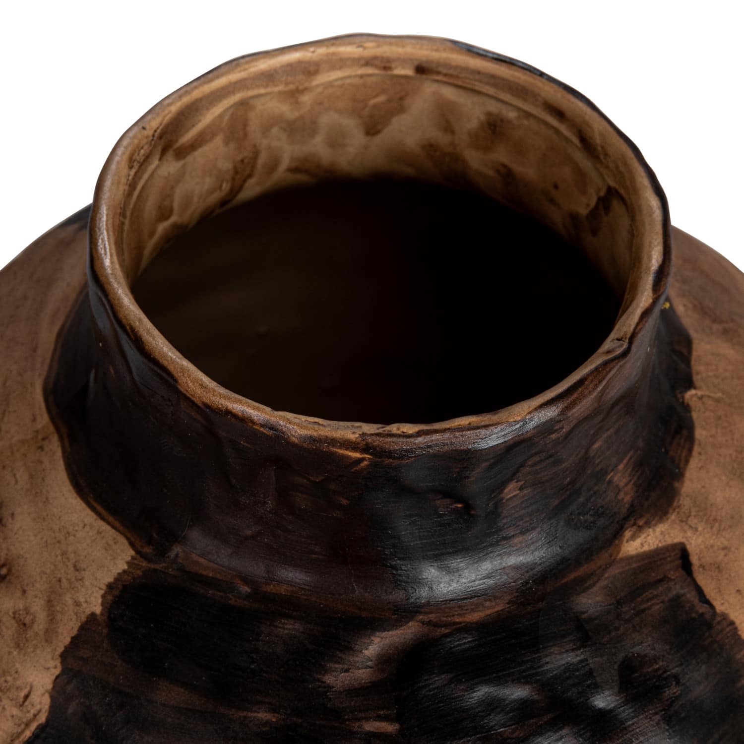 Hello Honey® 10" Black & Cream Hand-Painted Stoneware Vase with Reactive Glaze