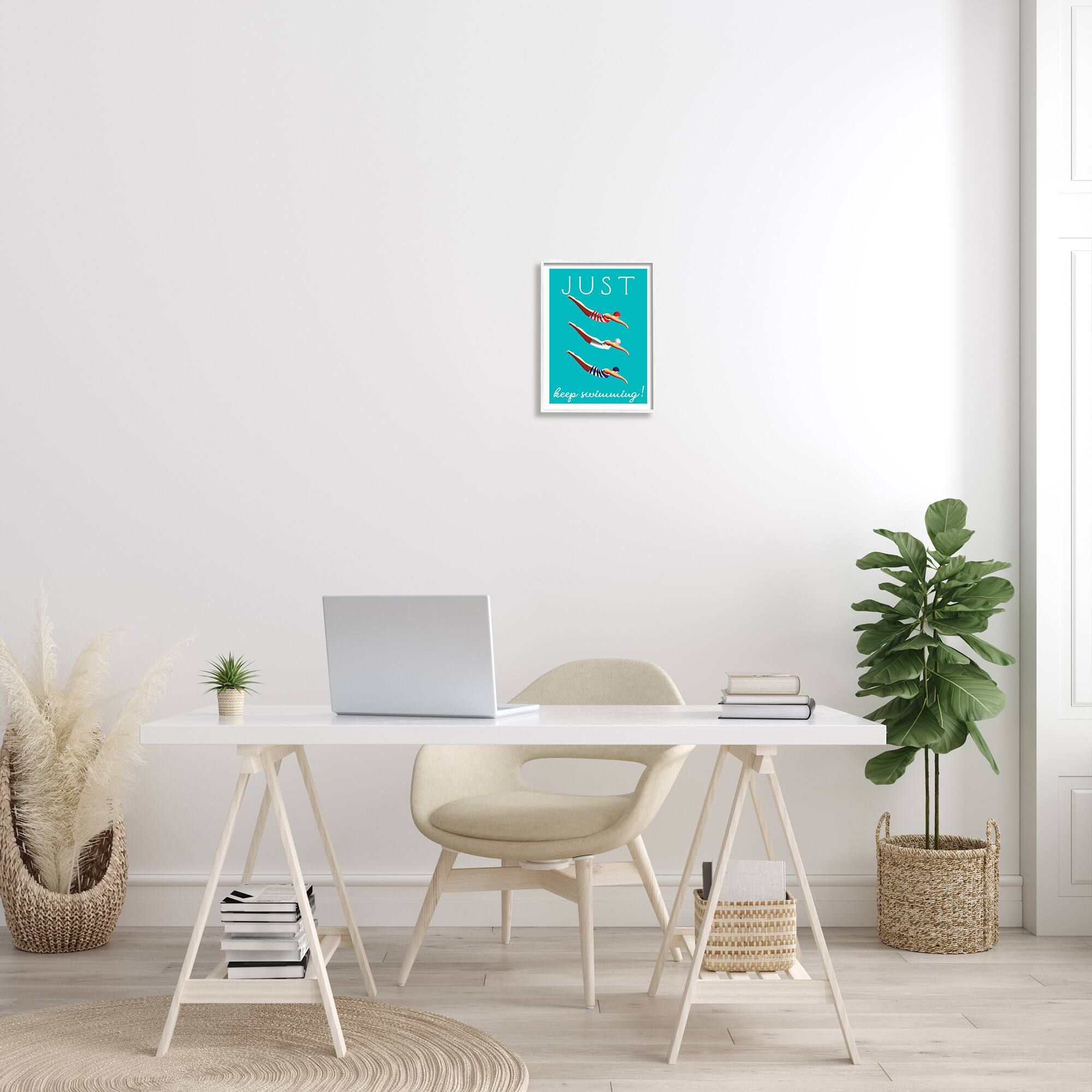 Stupell Industries Trio of Female Divers Just Keep Swimming Phrase in White Frame Wall Art