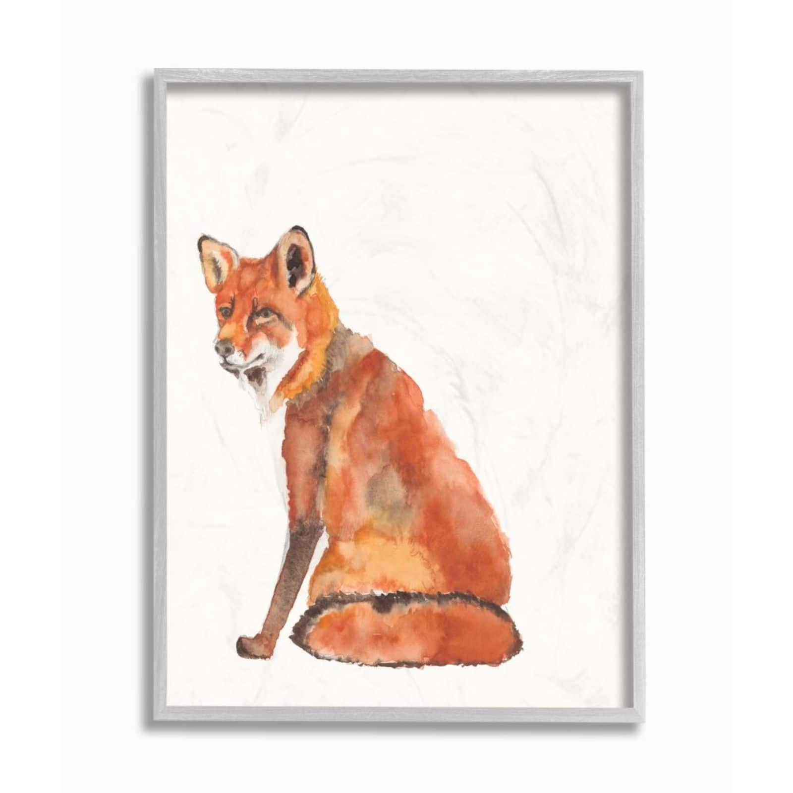 Stupell Industries Orange Curious Fox Watercolor Wooden Framed Wall Art