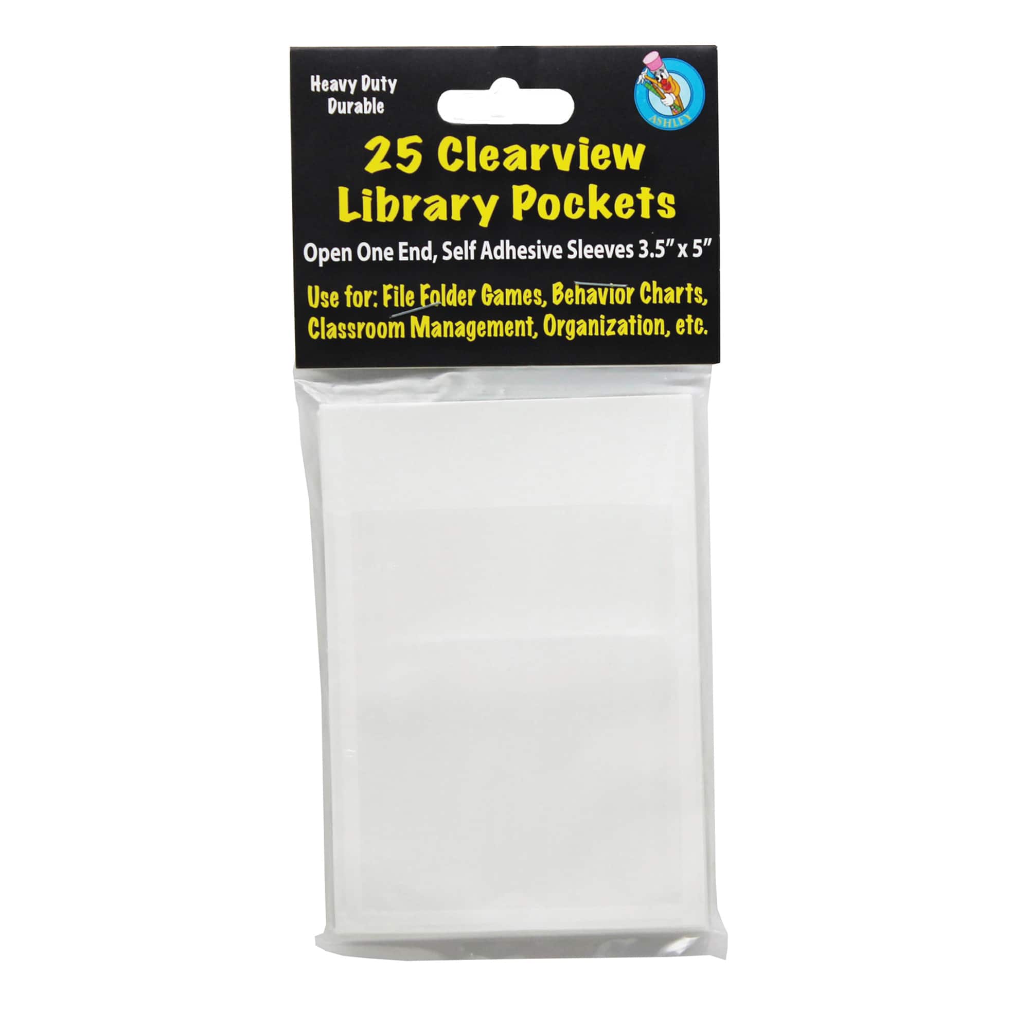 Ashley Productions® 3.5" x 5" Clear View Self-Adhesive Library Pocket, 3 Packs of 25