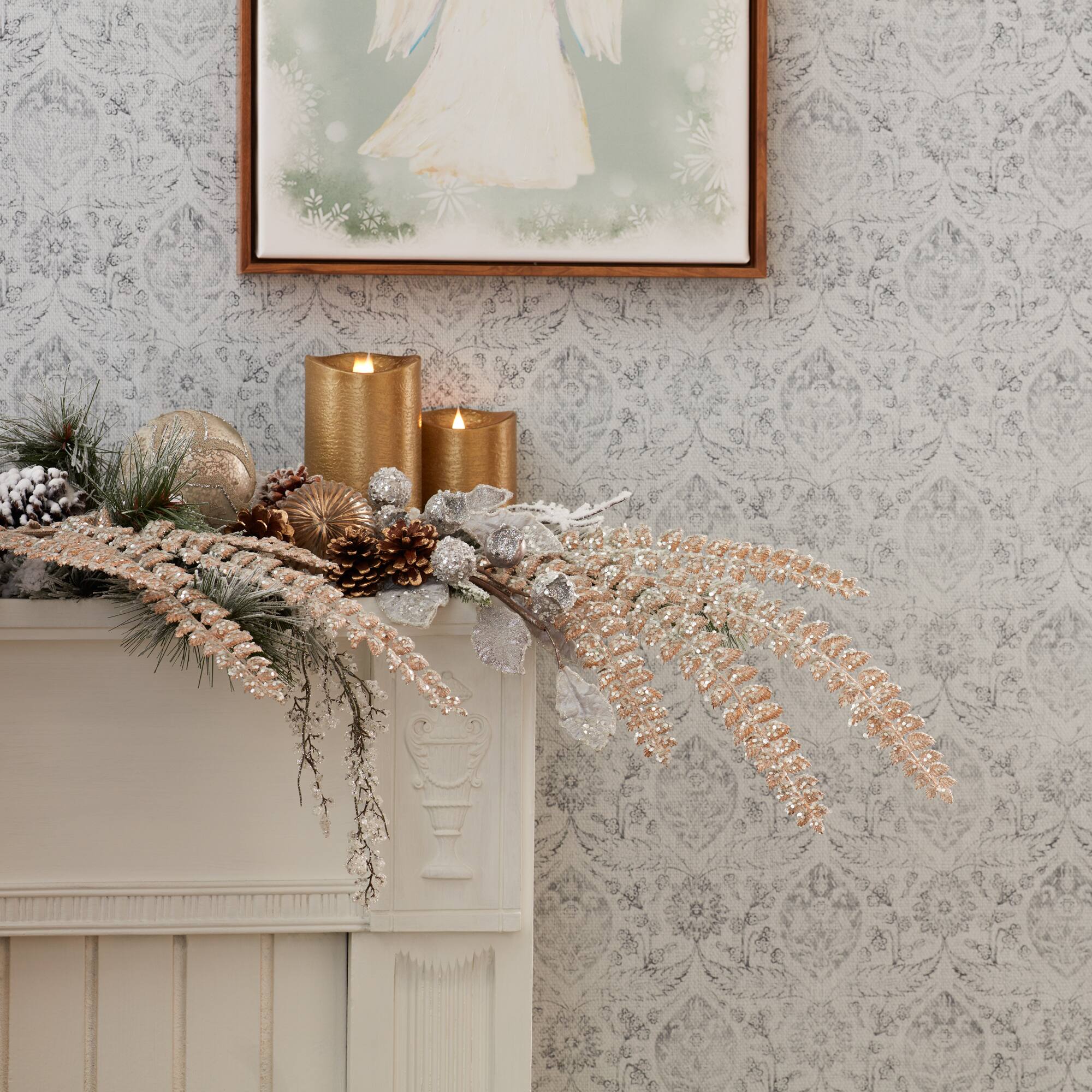 Champagne Gold Glittered Fern Spray, 24ct.