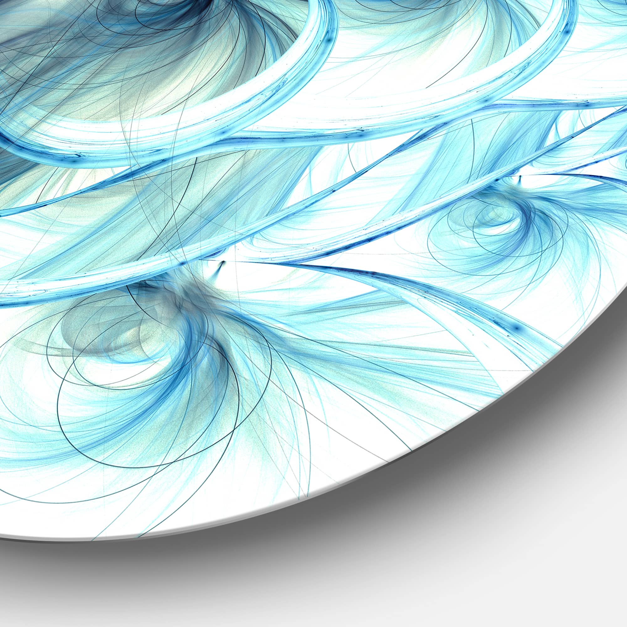 Designart - Light Blue Fractal Flower Soft Pattern' Floral Metal Circle Wall Art