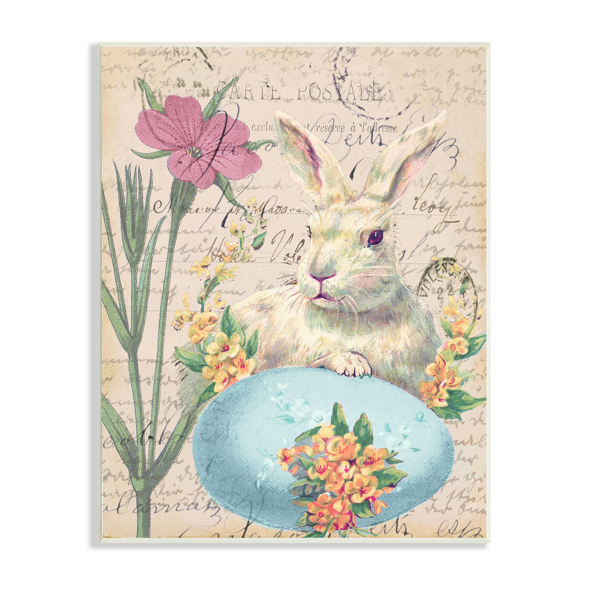 Stupell Industries Easter Bunny Spring Blue Egg Vintage Postal Script Wall Plaque | 13" x 19" | Michaels&reg;