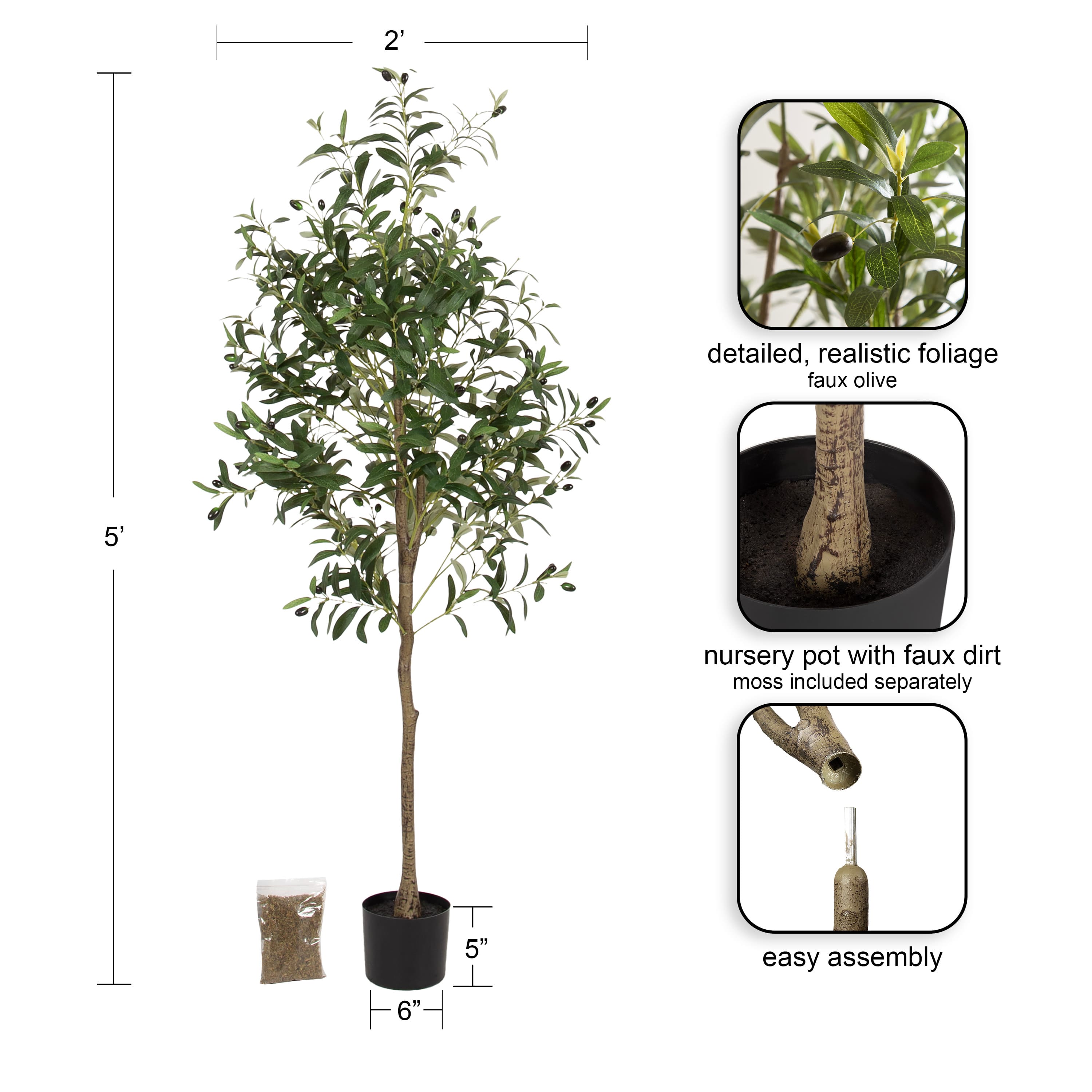 Kate and Laurel 5ft. Green Oliveira Faux Olive Tree