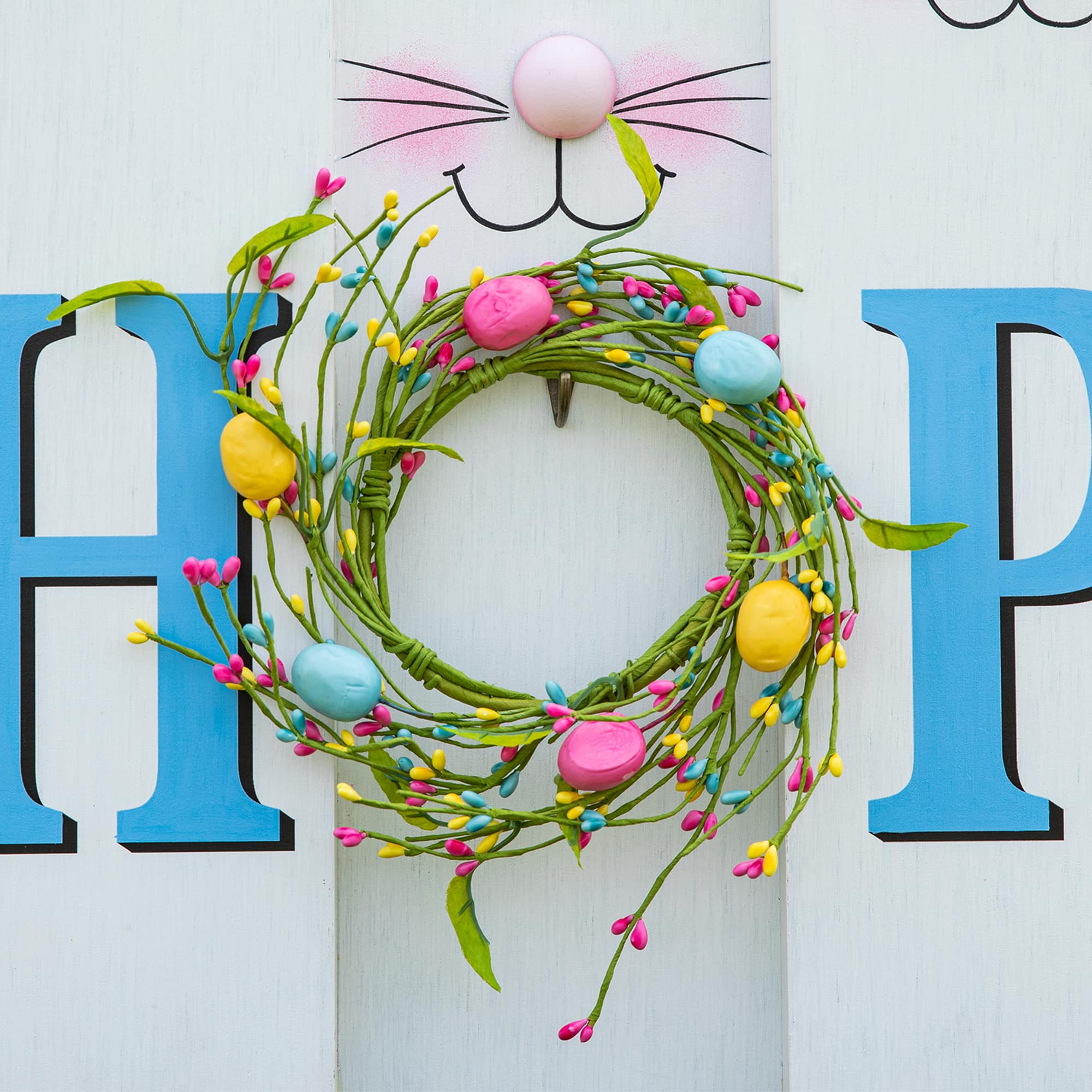 Glitzhome® 29.5" Easter Bunny Family HOP Wooden Porch Sign