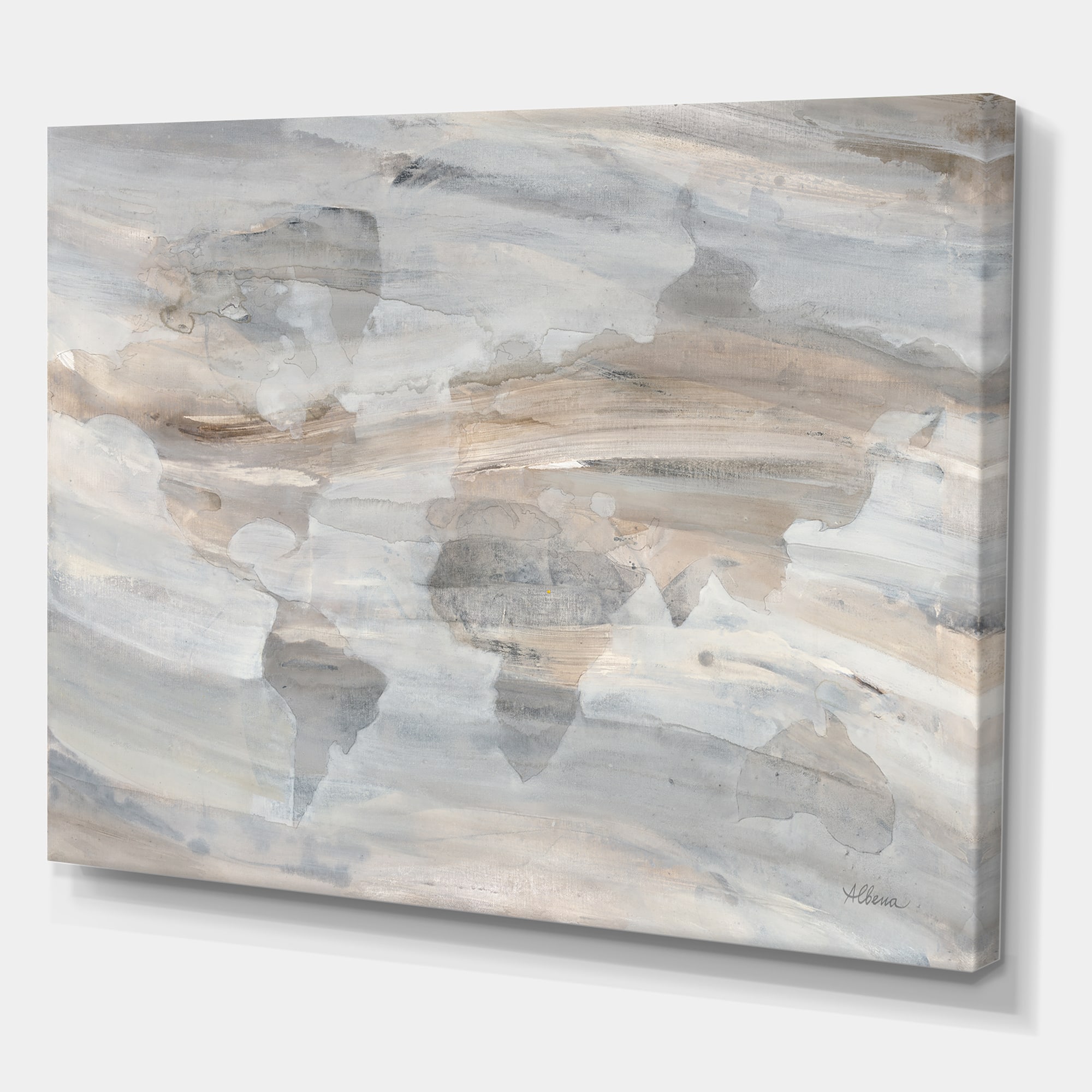 Designart - Misty World Map - Glam Map Canvas Artwork