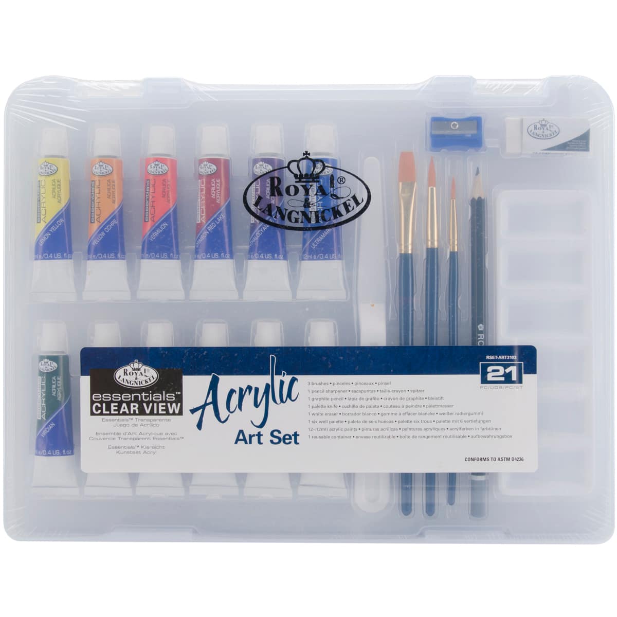Royal & Langnickel® Essentials™ Clear View 21 Piece Acrylic Paint Art Set