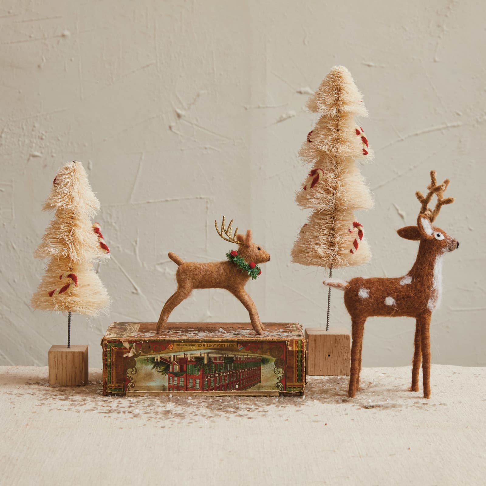 Hello Honey® Natural Sisal Bottle Brush Tree with Chenille Candy Cane & Wood Base
