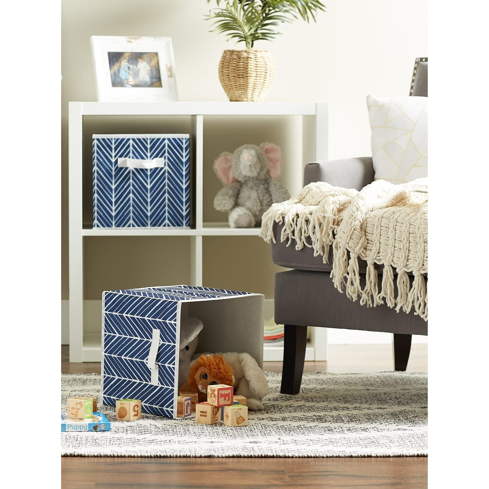 DII® 11" Nautical Blue Herringbone Storage Cube, 2ct.