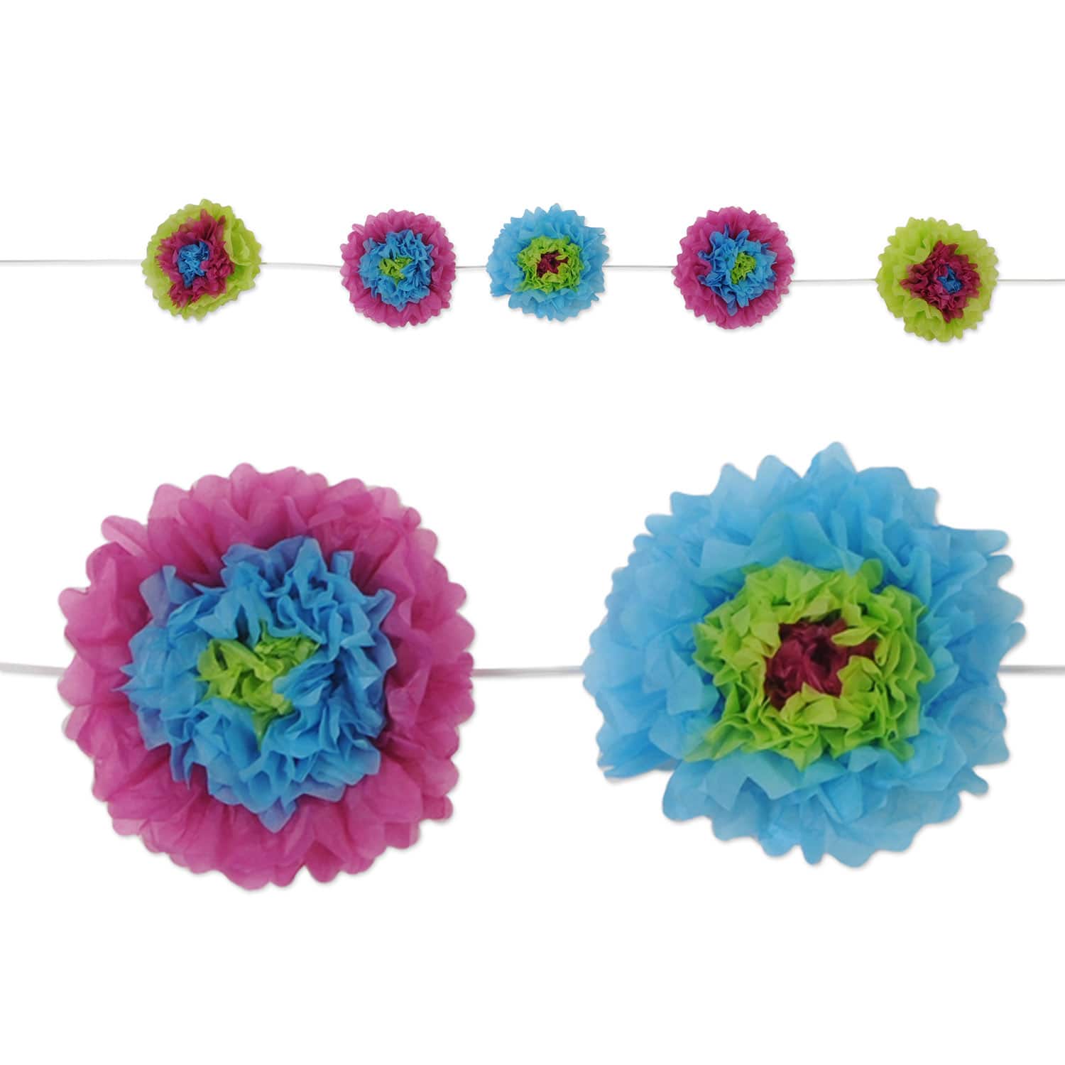 10" x 8ft. Blue, Green & Purple Tissue Flower Garland