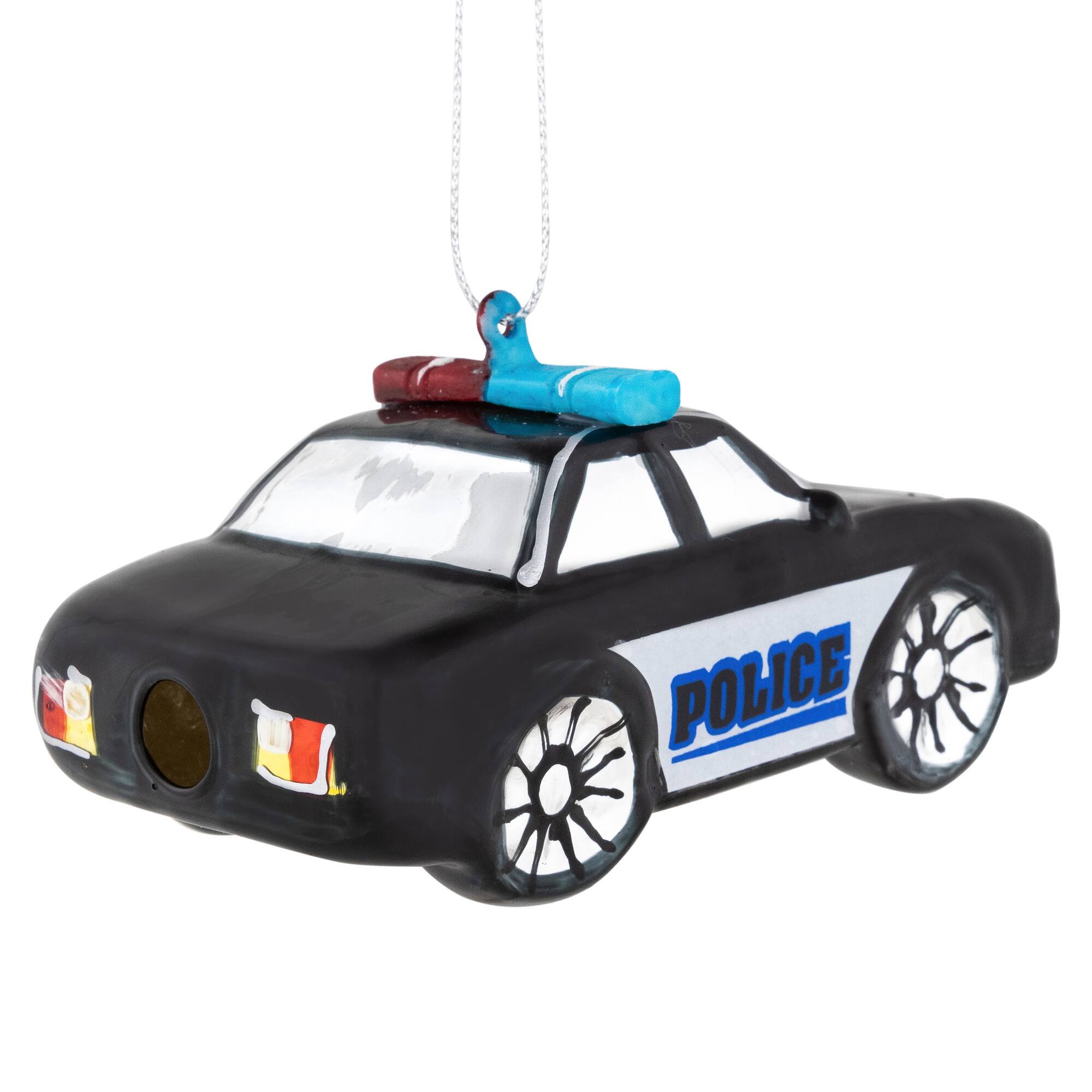 5" Black Police Car Glass Christmas Ornament