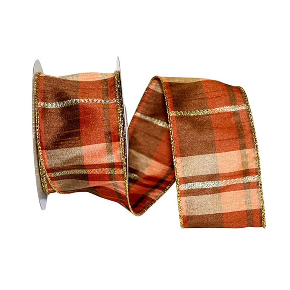 Reliant Mary Dupioni Metallic Wired Seasonal Fall Plaids Ribbon