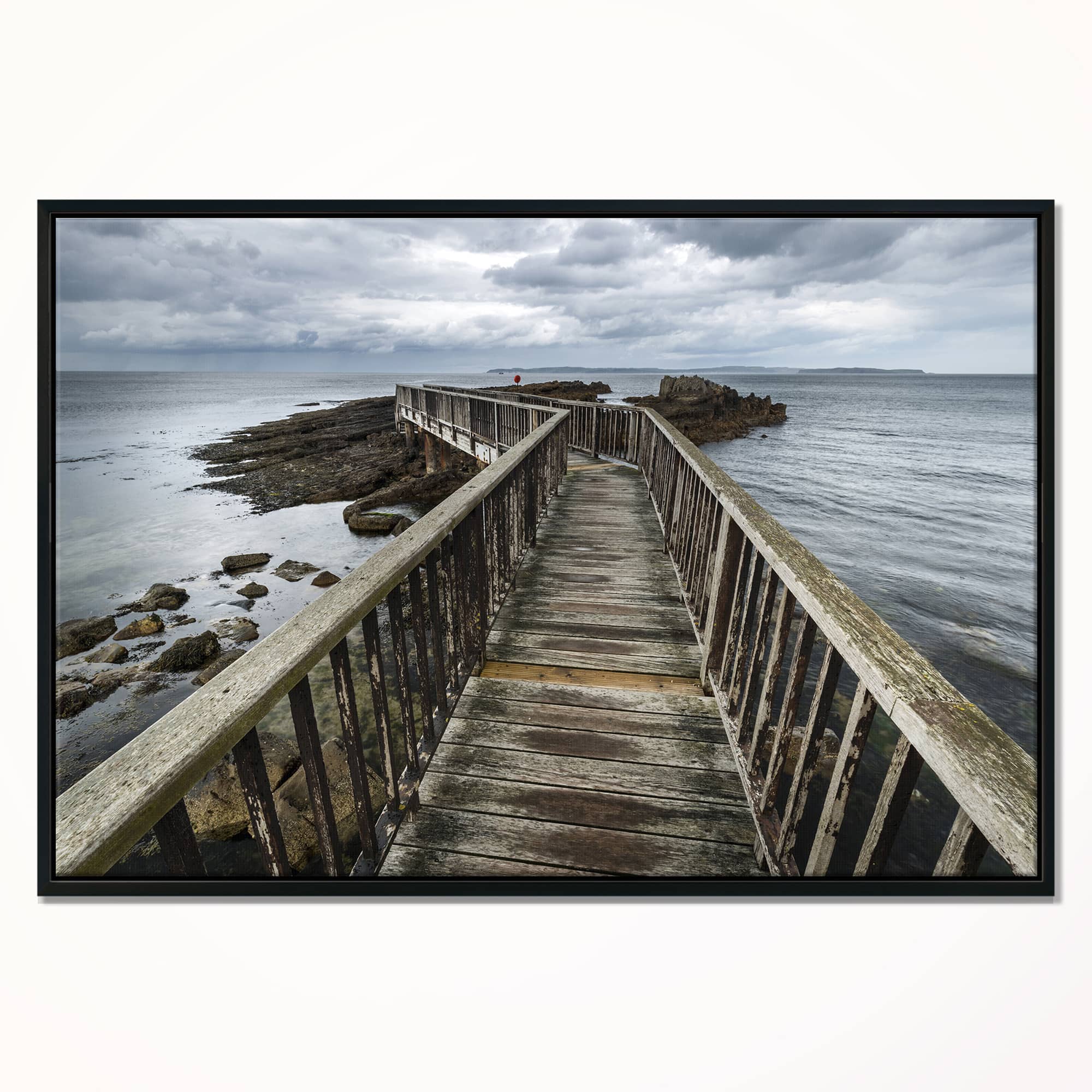 Designart - Wooden Pier on North Irish Coastline - Sea Bridge Framed Canvas Art Print