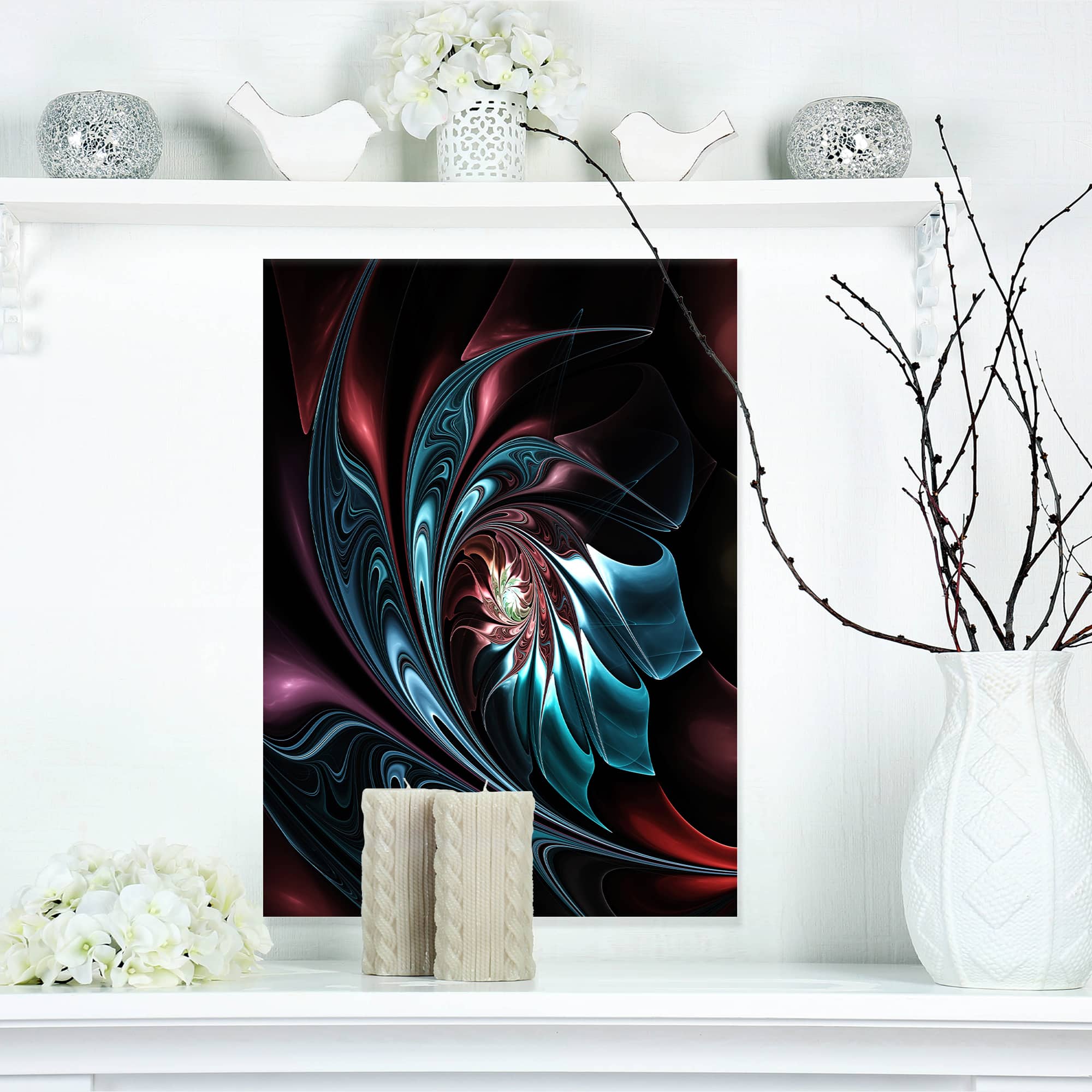 Designart - Blue Abstract Floral Shapes - Large Floral Wall Art Canvas