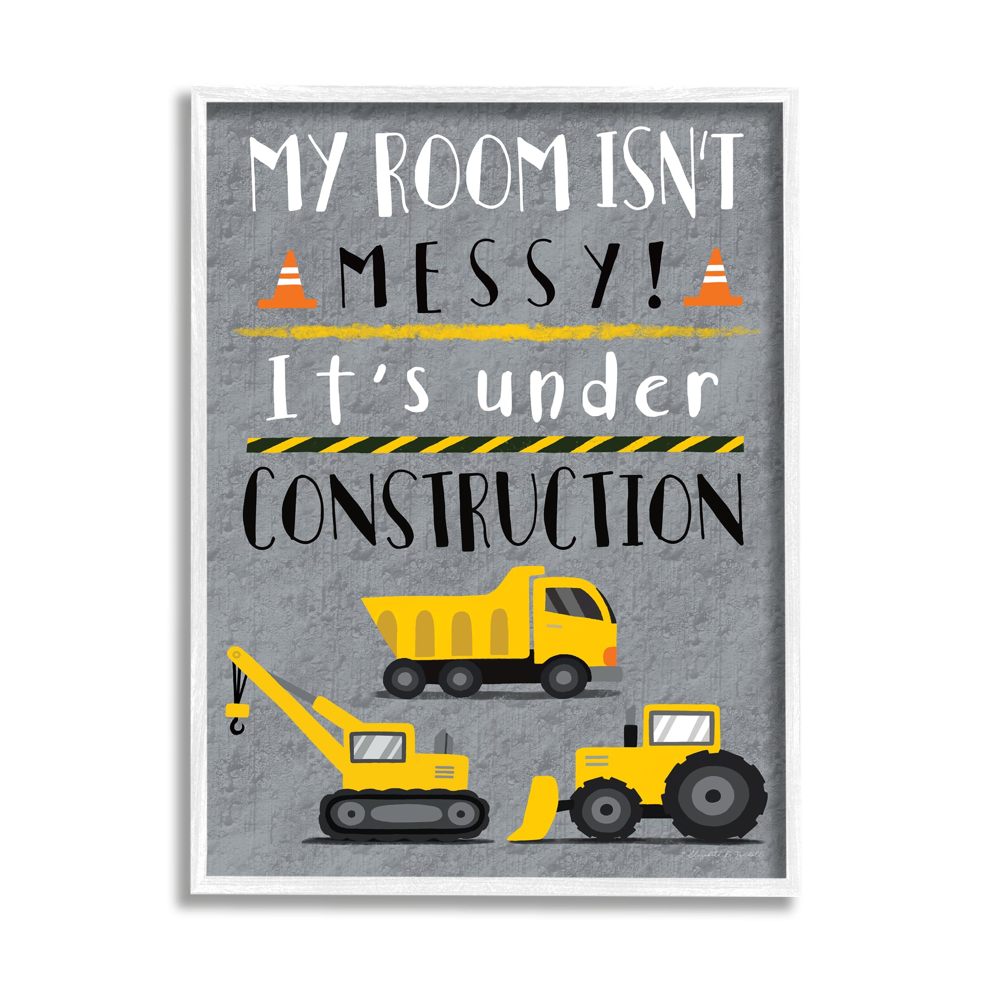 Stupell Industries Messy Room or Under Construction Kid's Room Sign in White Frame Wall Art