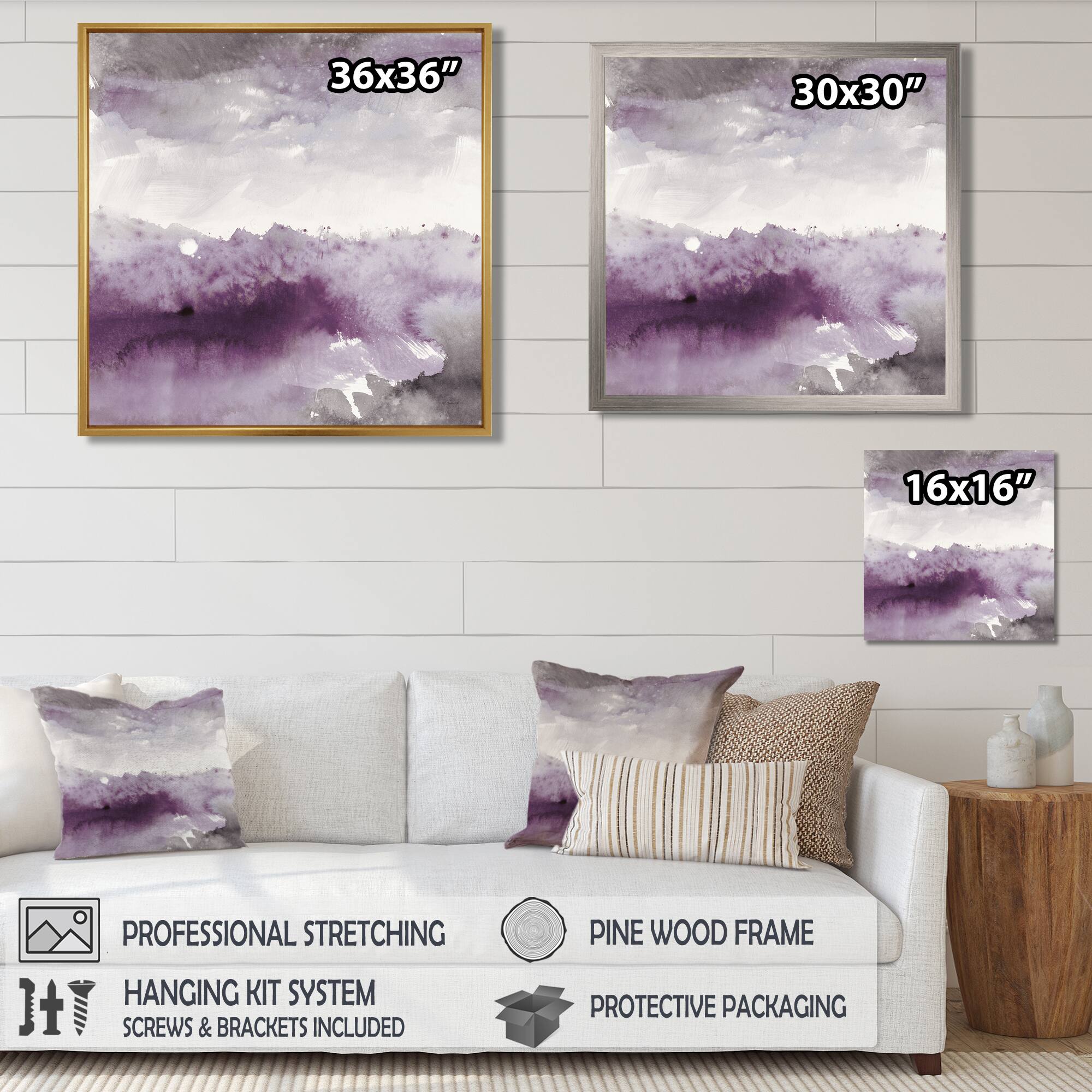 Designart - Midnight at the Lake II Amethyst and Grey