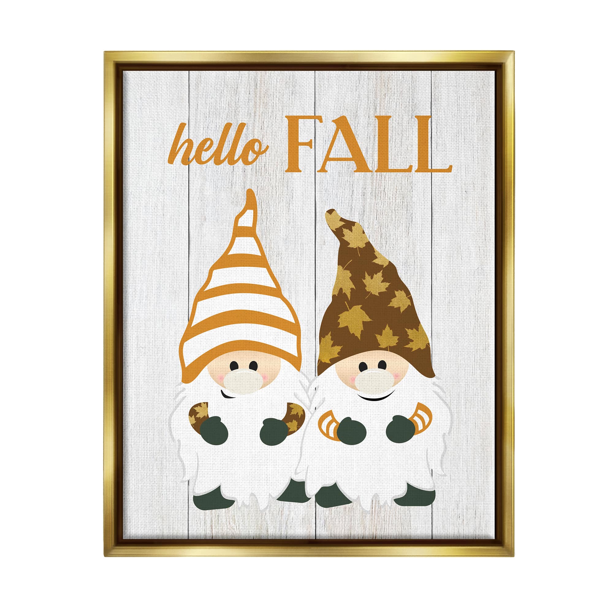 Stupell Industries Hello Fall Whimsical Gnomes Framed Floater Canvas Wall Art