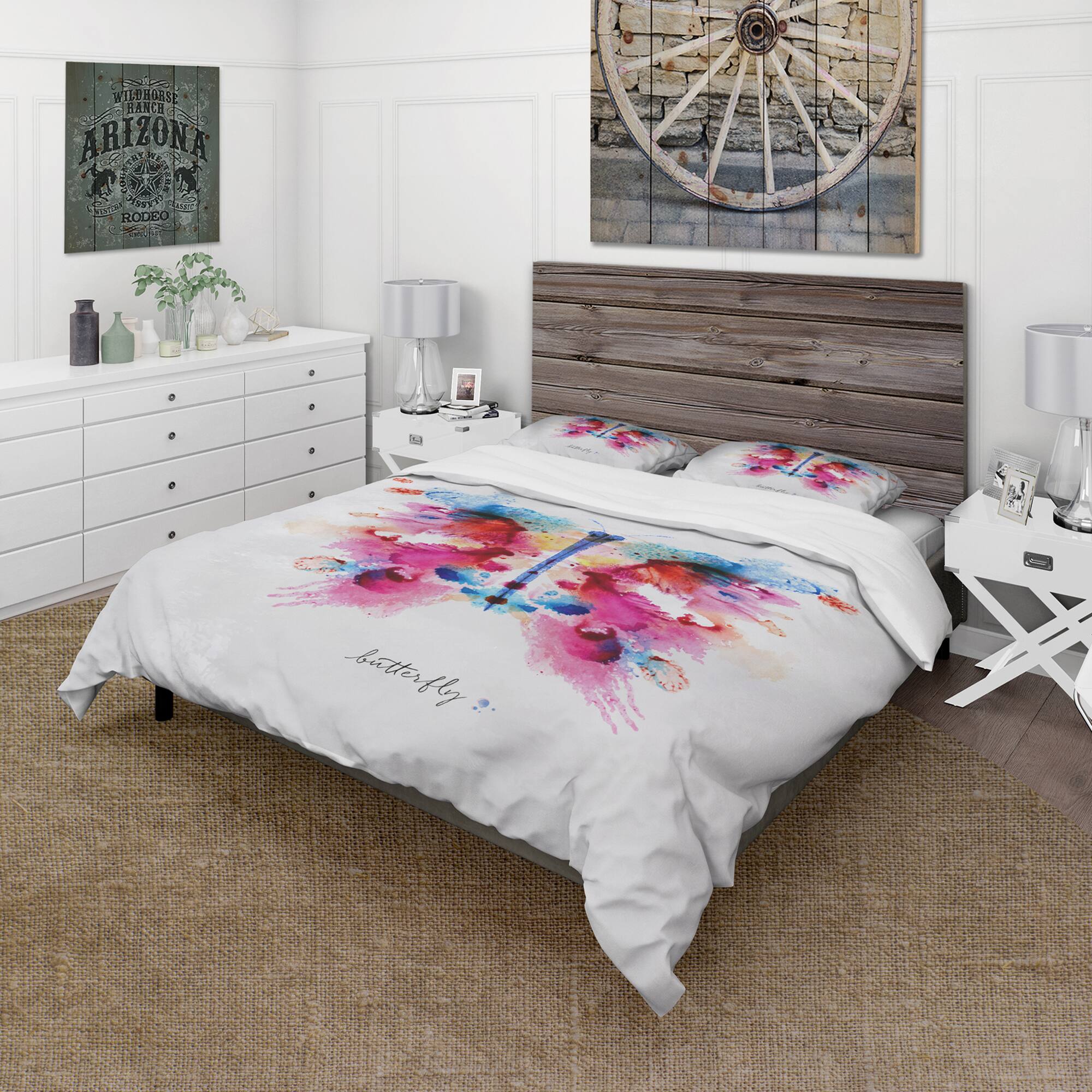 Designart Monotype colorful butterfly - Animals Duvet Cover Set
