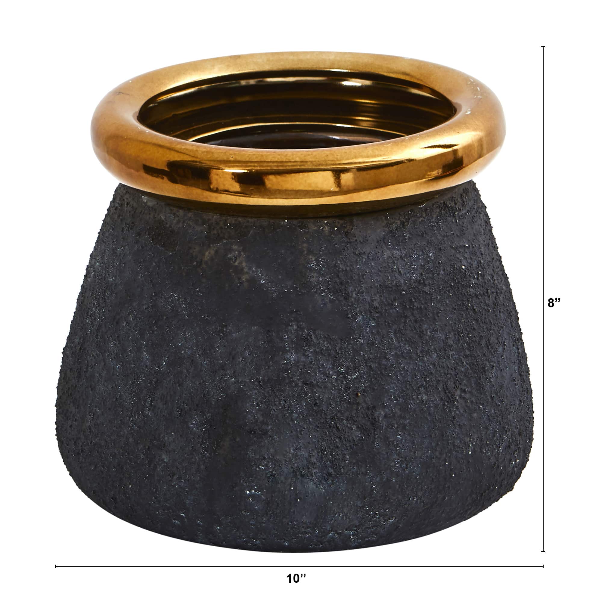 8" Stone Planter with Bronze Rim
