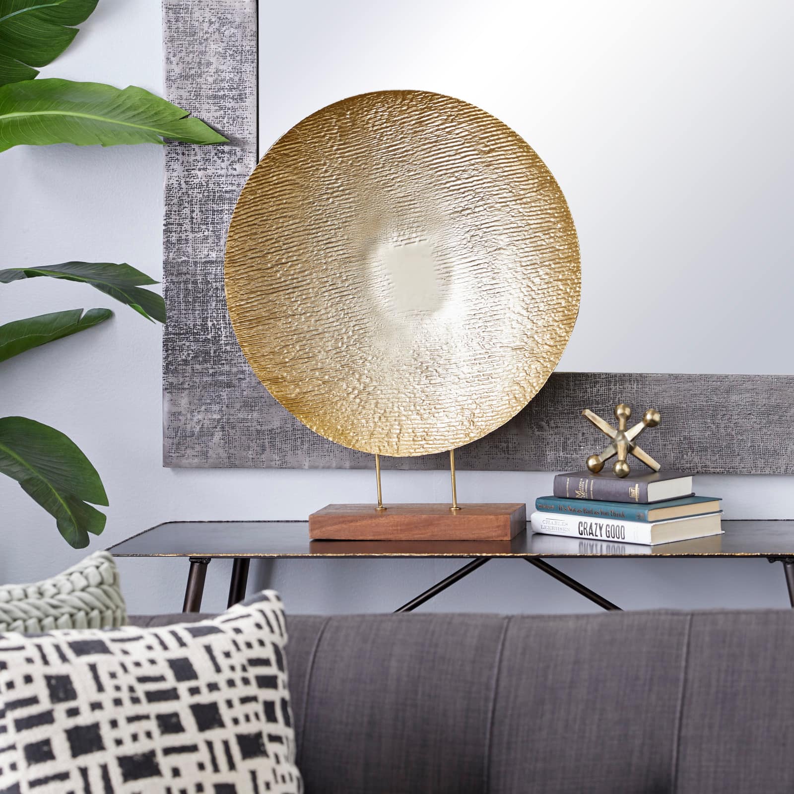 27" Gold Metal Contemporary Geometric Sculpture