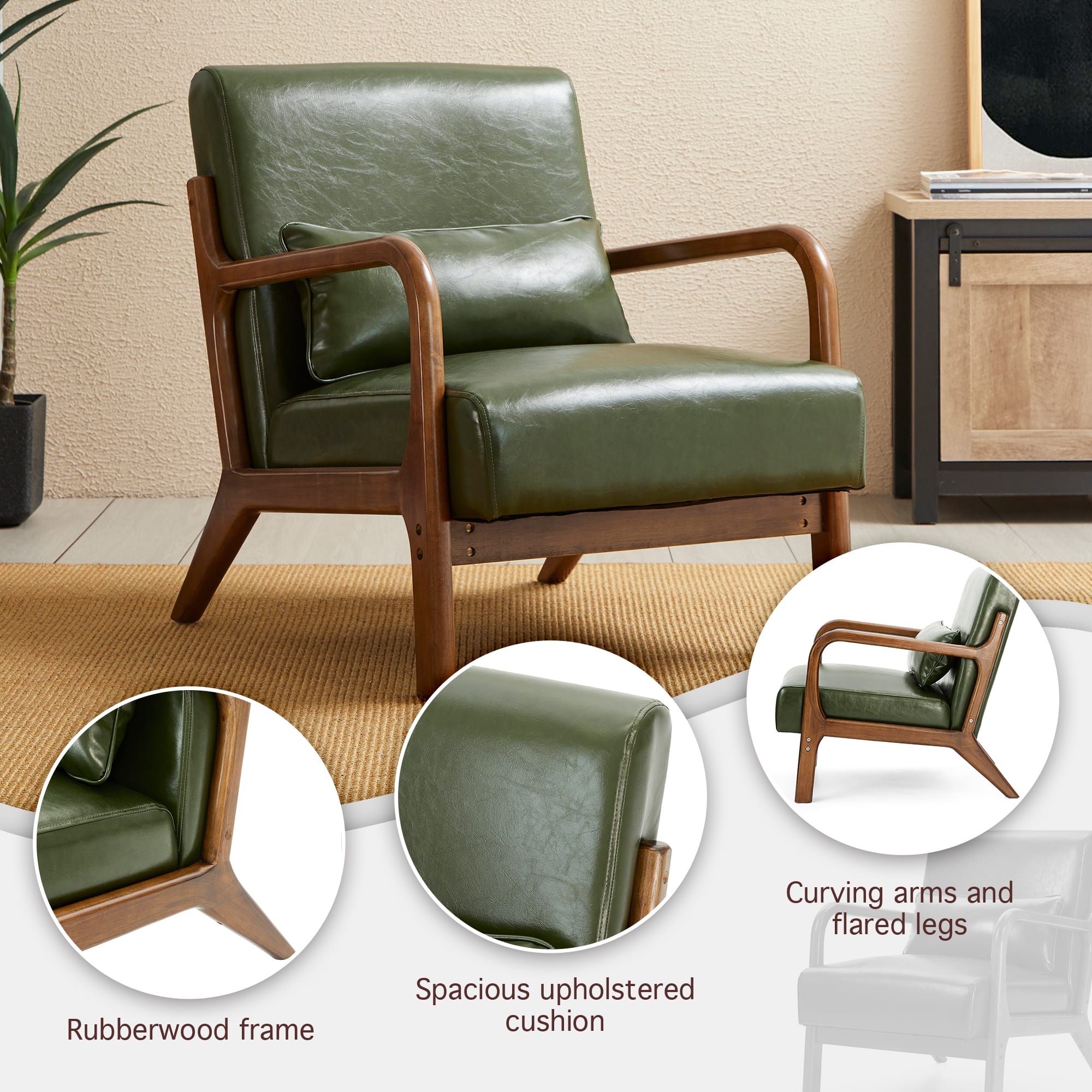 Glitzhome® Mid-Century Faux Leather Accent Chair