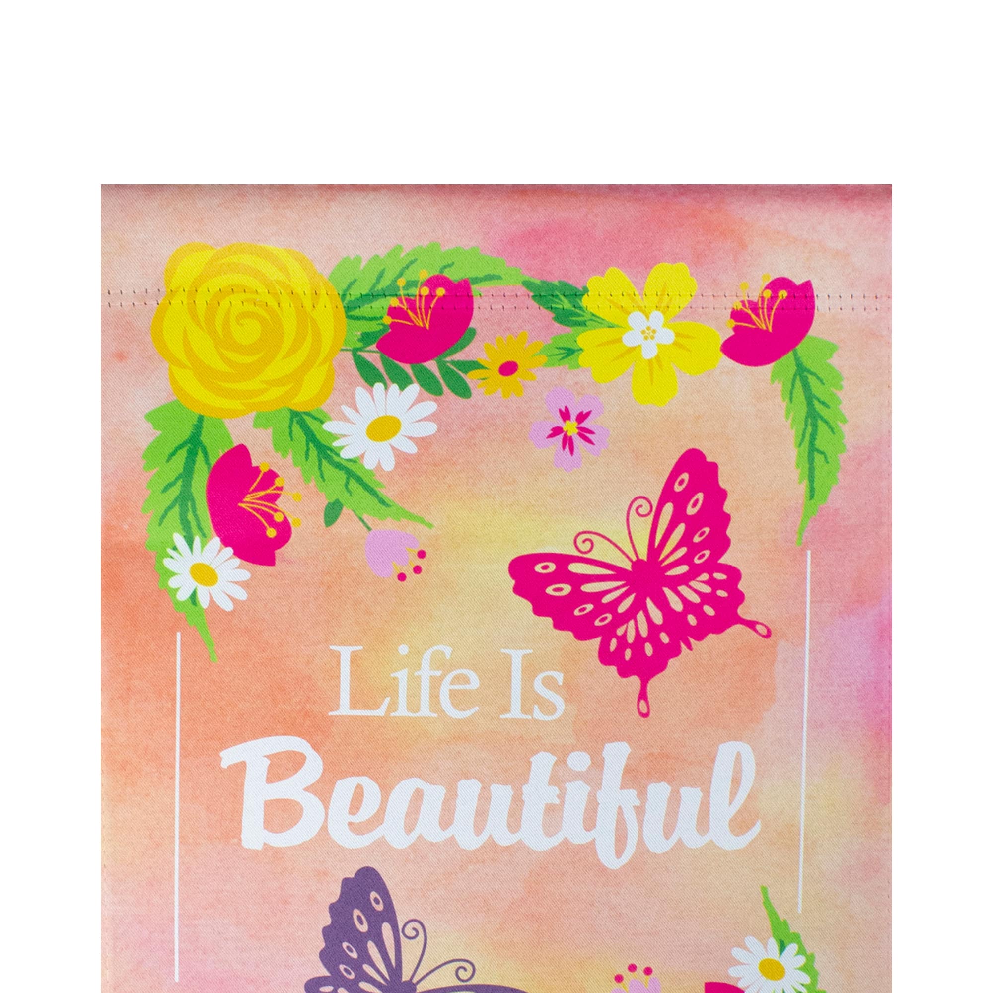 Life is Beautiful Pink Floral Outdoor Garden Flag 12.5" x 18"