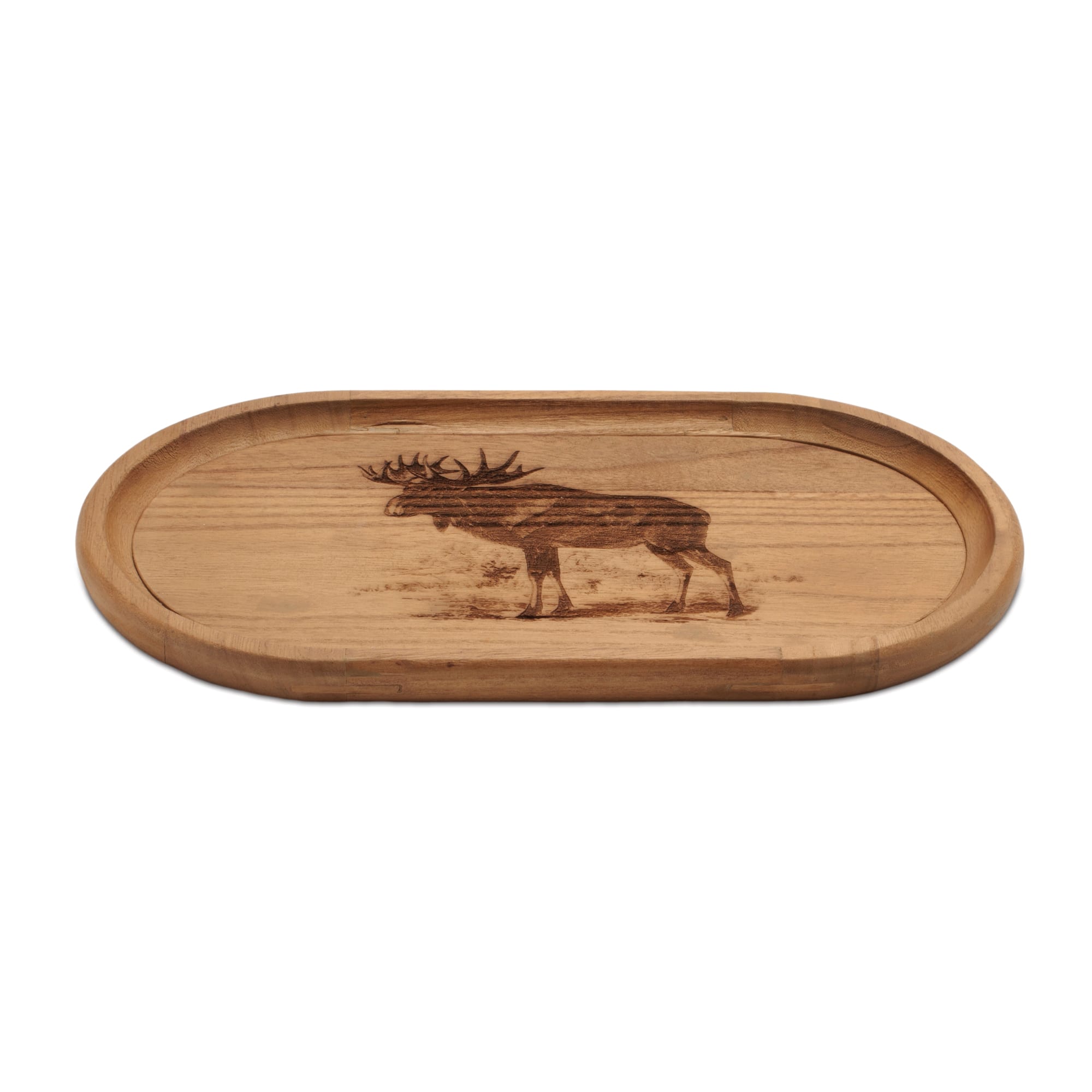 Melrose Brown Oval Woodland Moose Wood Trays Set