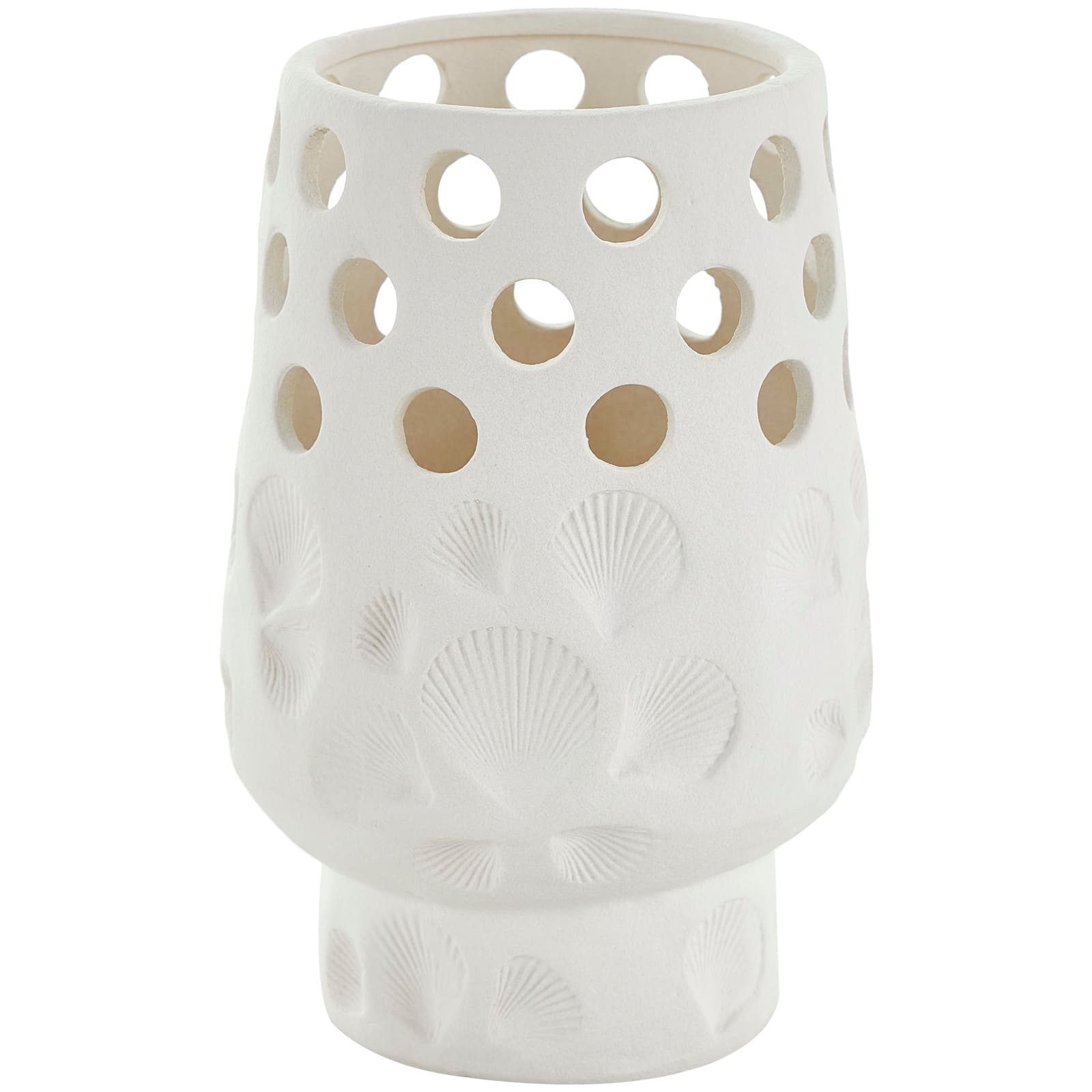 10" White Ceramic Shell Vase with Circular Cutouts