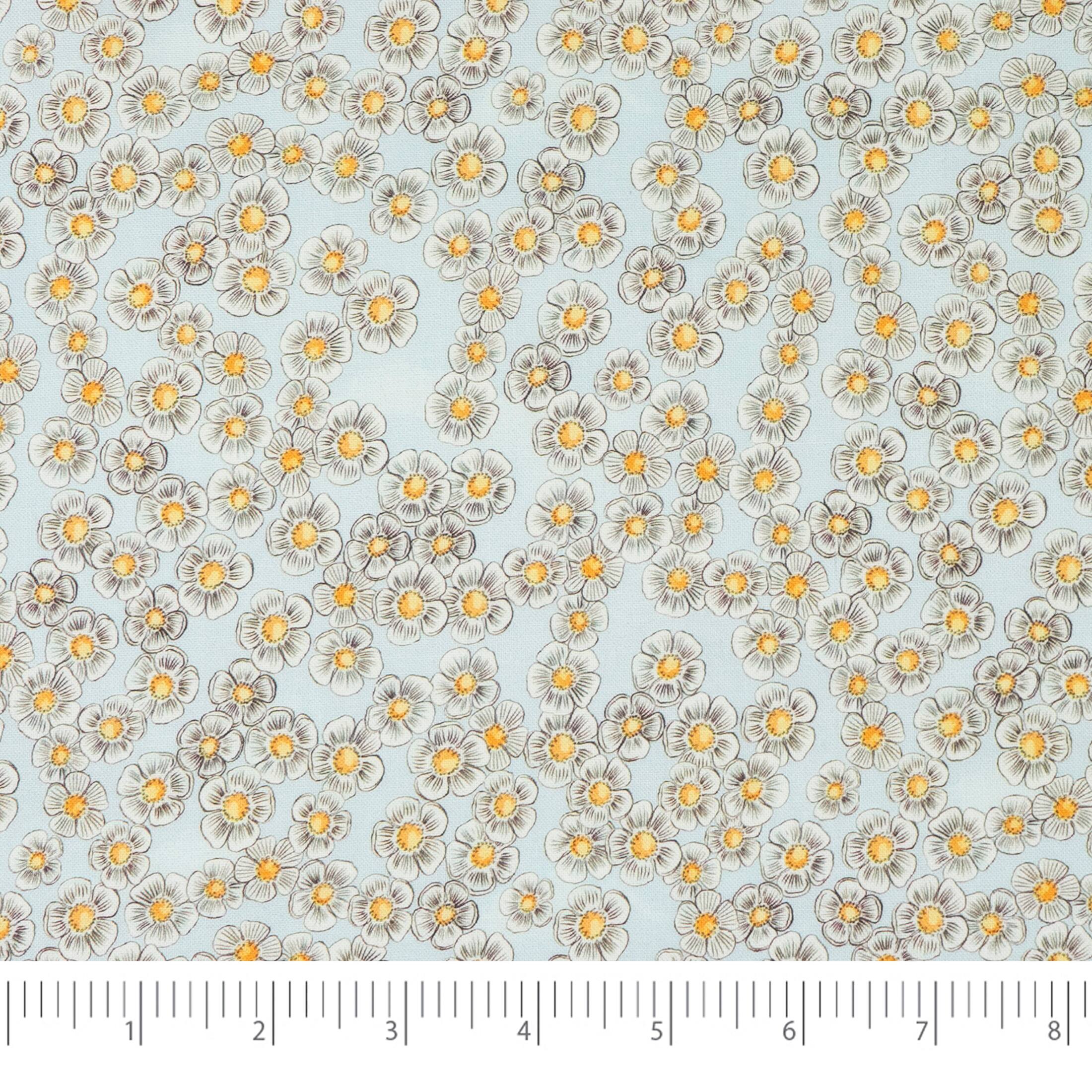 Stitch & Sparkle Light Blue Daisy Maries Picnic Cotton Fabric