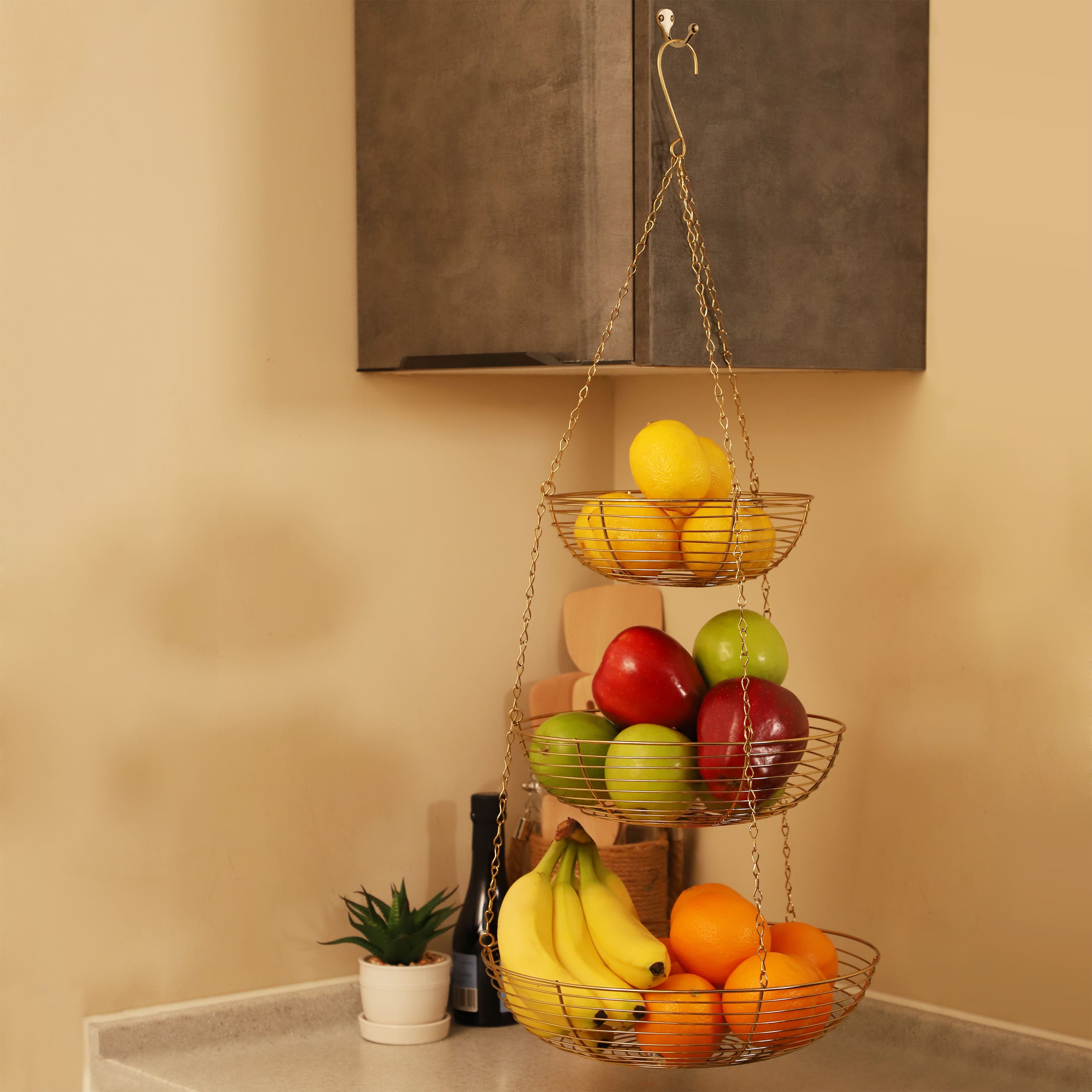 6 Pack: 12" Gold & Copper 3-Tier Hanging Metal Basket