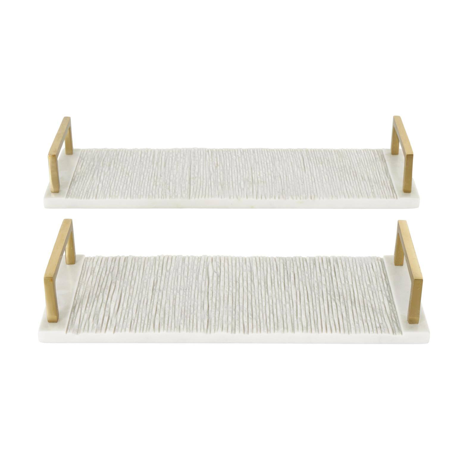 White with Gold Handles Marble Textured Tray Set