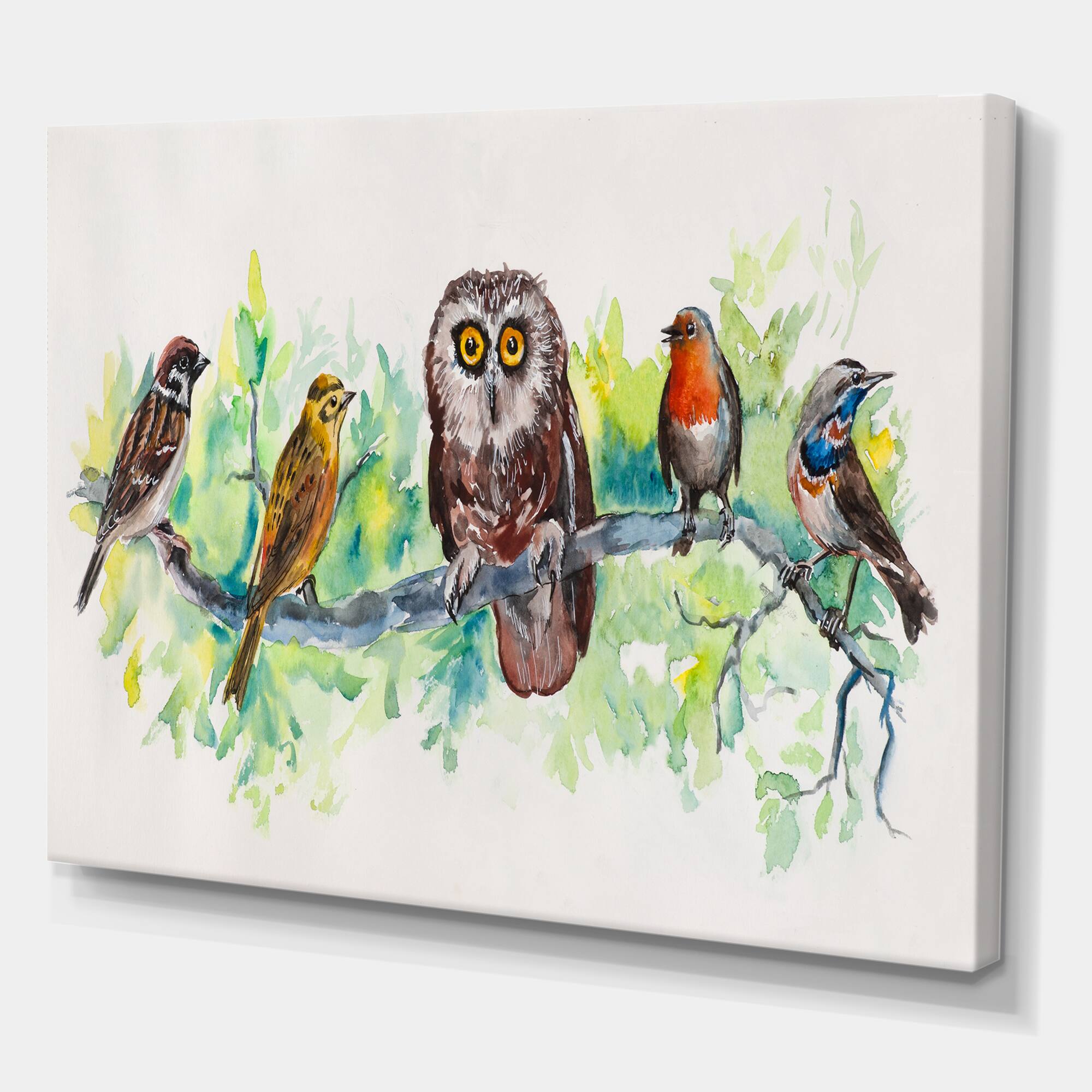 Designart - Owl On A Branch With Bird Friends