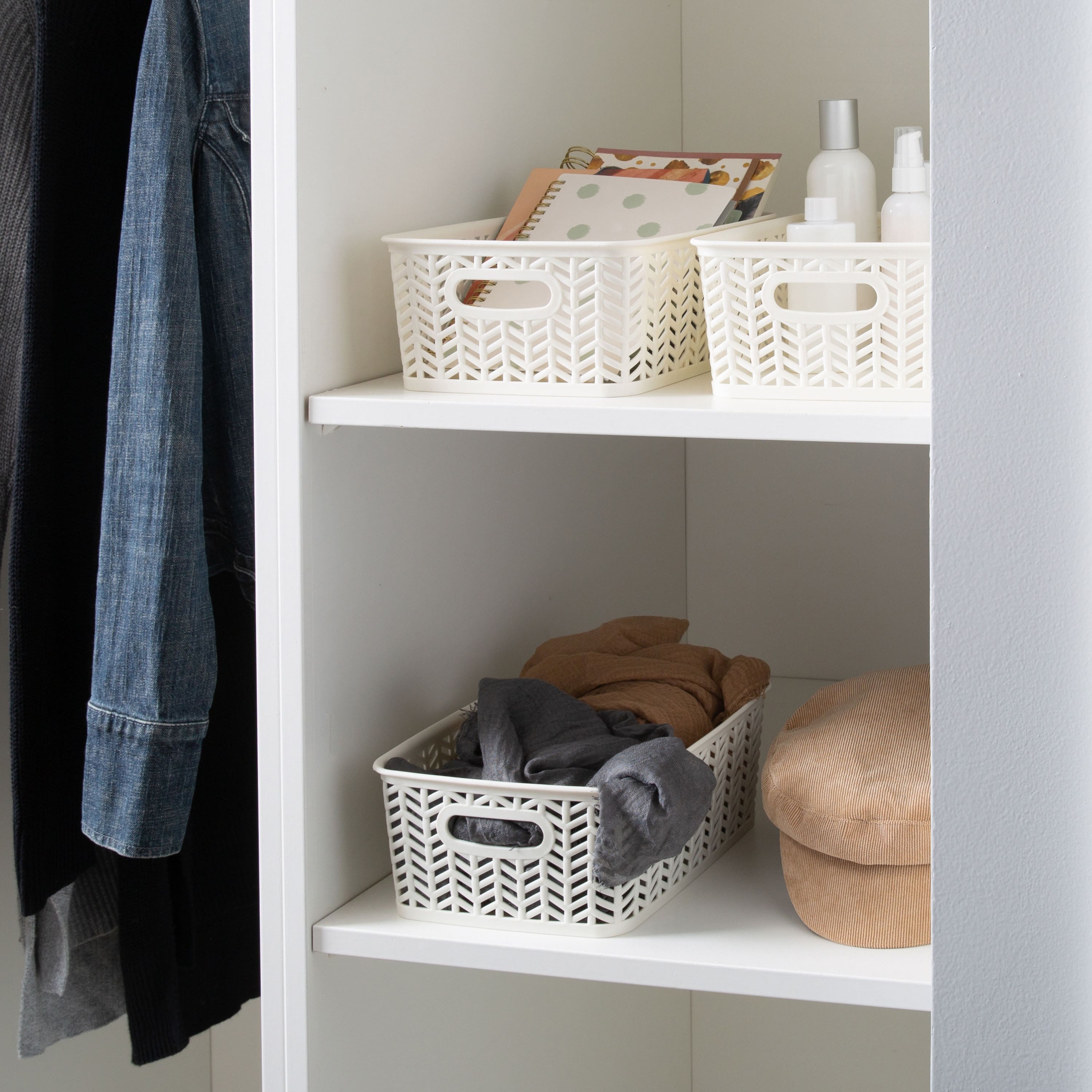 Simplify Small Herringbone Storage Basket, 3ct.