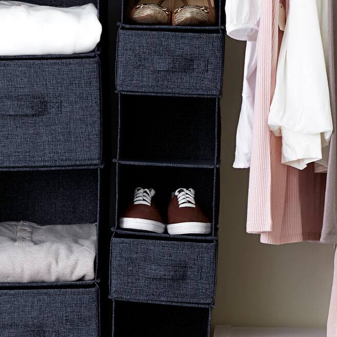 Household Essentials 11.5" Denim Blue Collapsible Cotton Blend Rectangular Storage Drawer, 2ct.