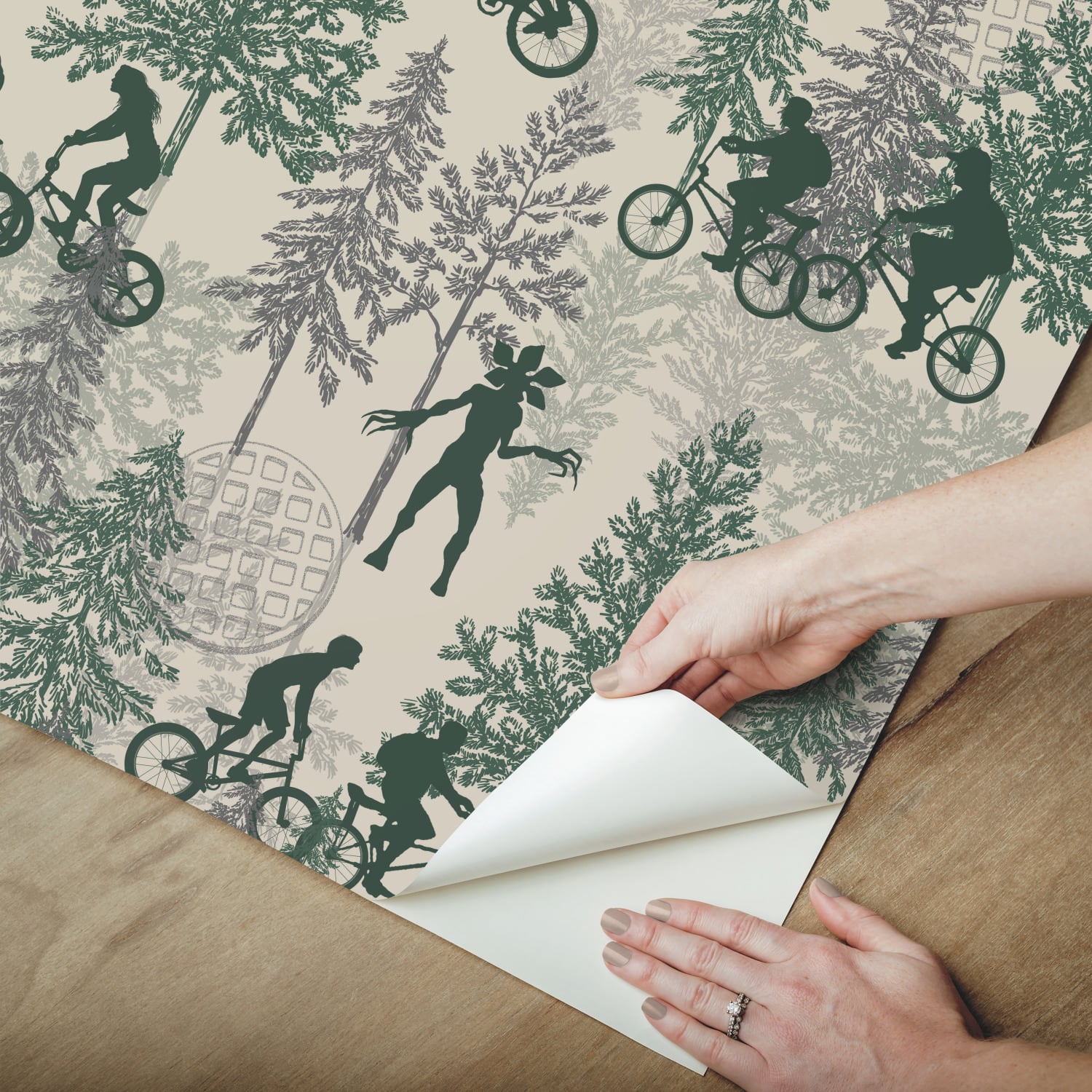 RoomMates Netflix Stranger Things Hawkins Woods Green Peel & Stick Wallpaper