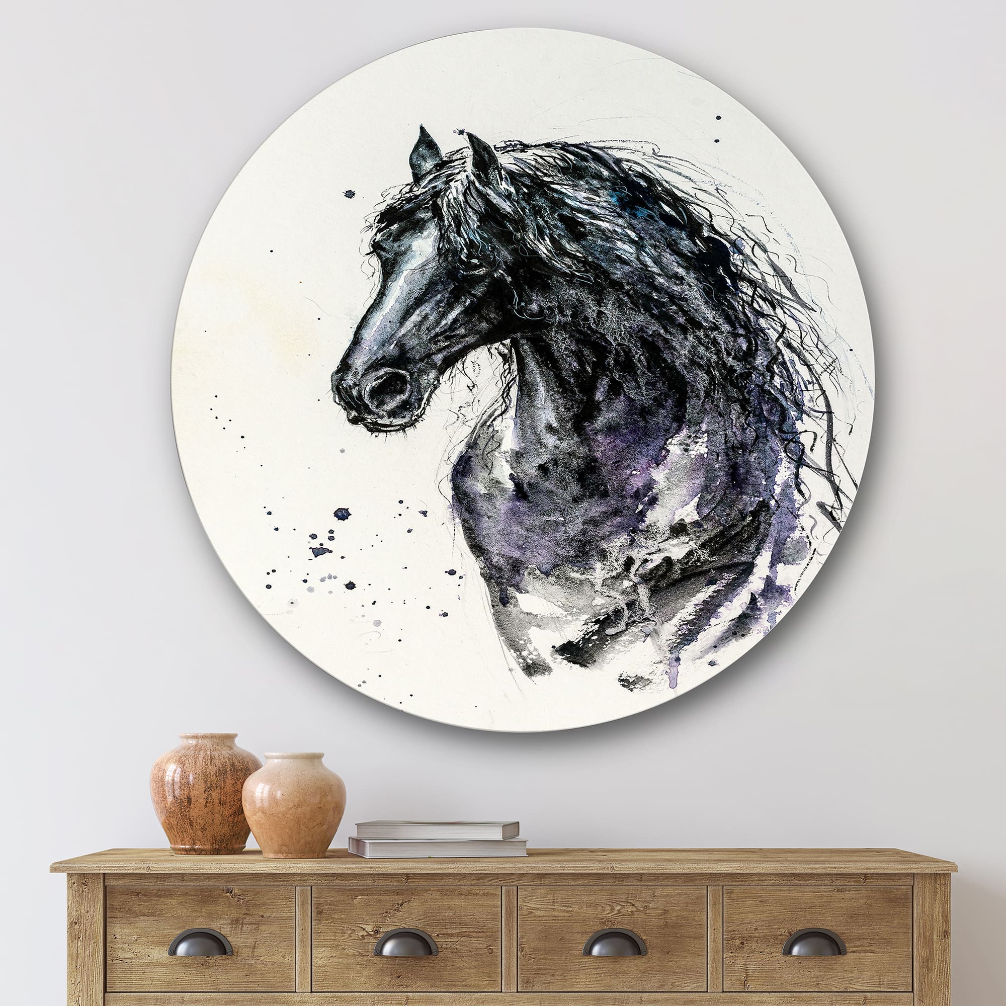 Designart - Portrait of Friesian Horse With Long Manes