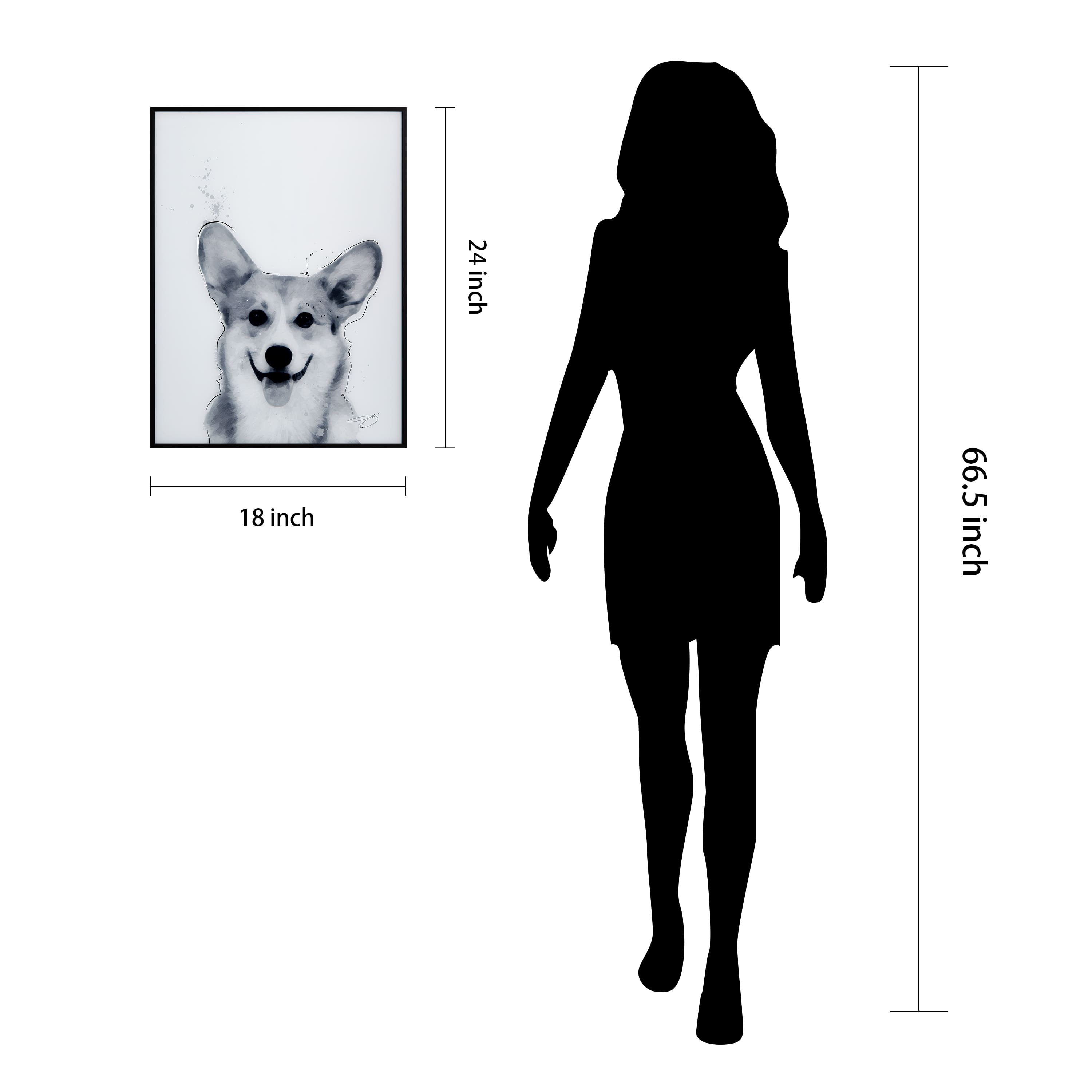 Empire Art Direct 24" x 18" Corgi Black & White Pet Reverse Printed Wall Art Glass Frame