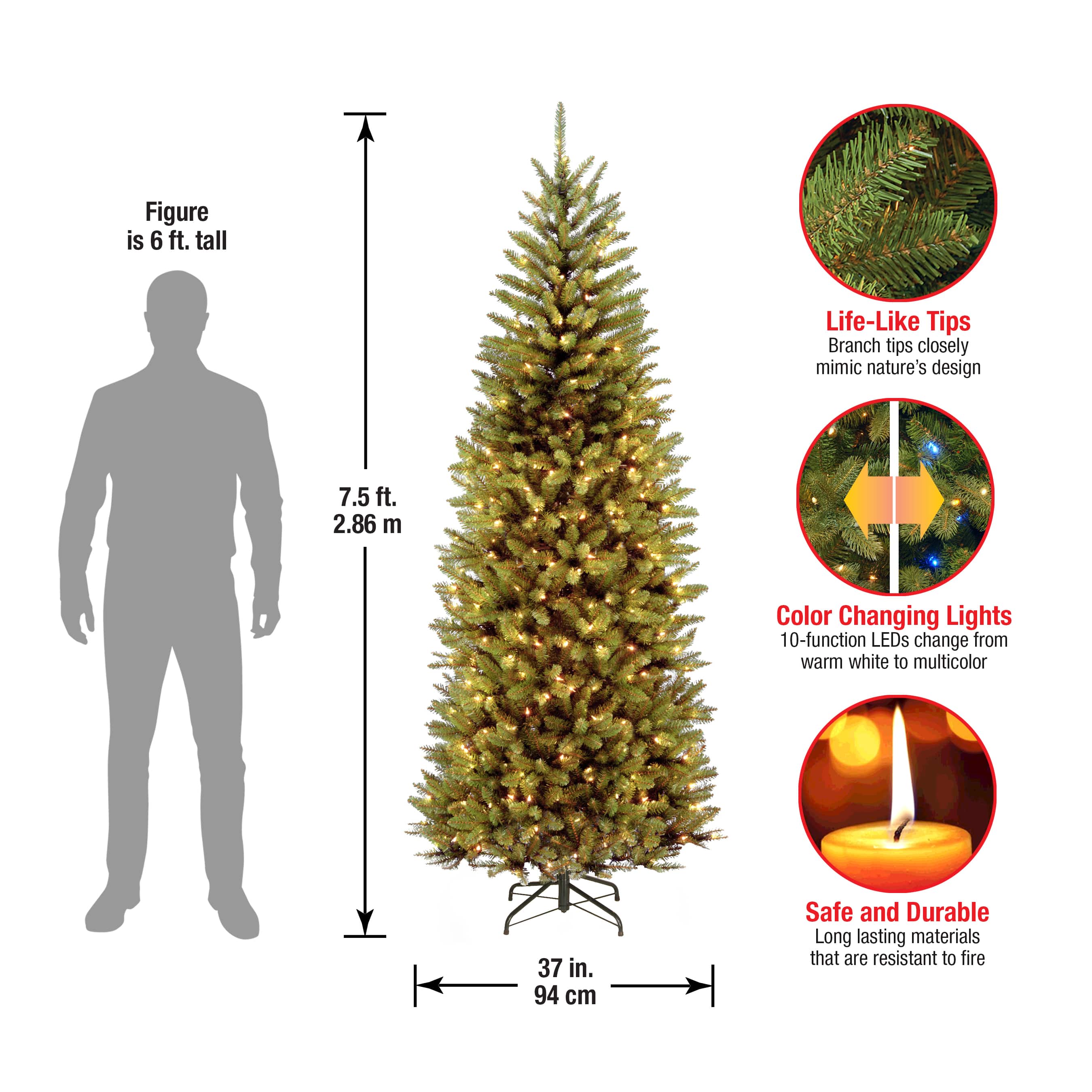 7.5 ft. Pre-lit PowerConnect™ Kingswood Fir Slim Artificial Christmas Tree, Dual Color® LED Lights